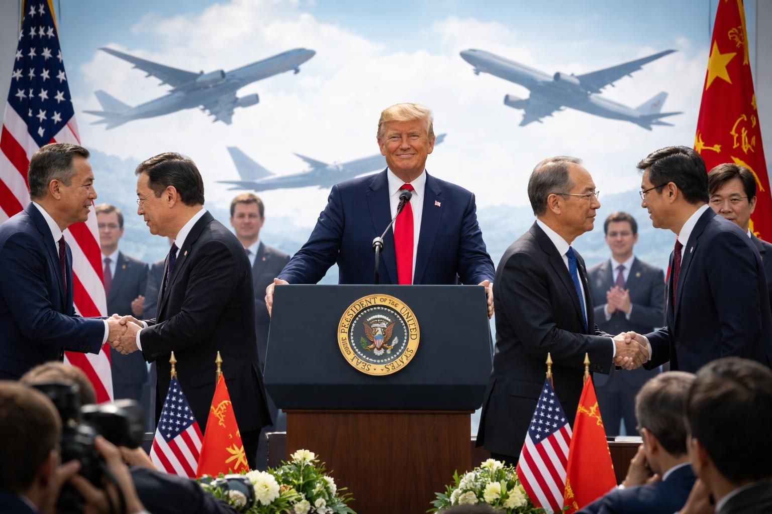 donald trump annonce un accord majeur : la chine va acheter 200 avions boeing, marquant une étape importante dans les relations commerciales entre les deux pays.