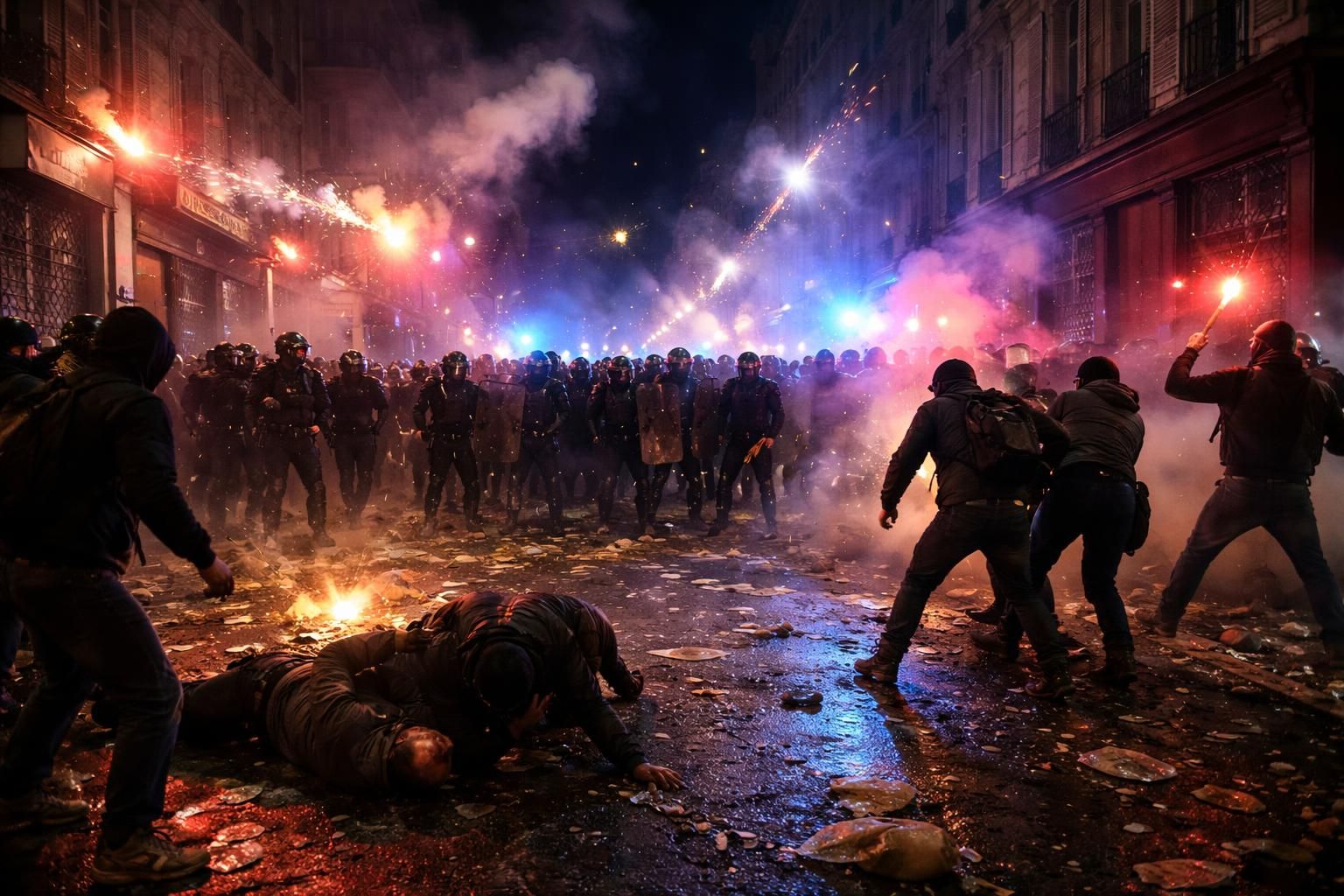 suivez en direct le match psg-arsenal marqué par des violences en île-de-france, avec deux personnes blessées, des tirs de mortiers et 140 arrestations.