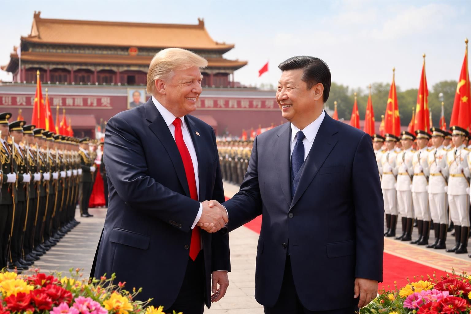 découvrez en images l'accueil triomphal réservé par xi jinping à donald trump lors de sa visite à pékin, illustrant un moment clé des relations sino-américaines.