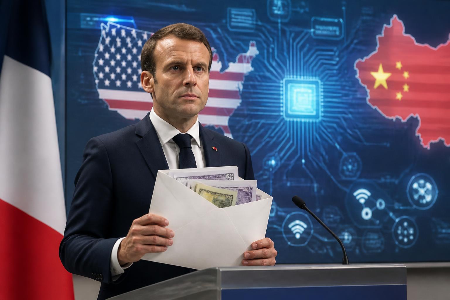 emmanuel macron annonce une enveloppe de 1,55 milliard d'euros pour renforcer la compétitivité technologique de la france face aux états-unis et à la chine.