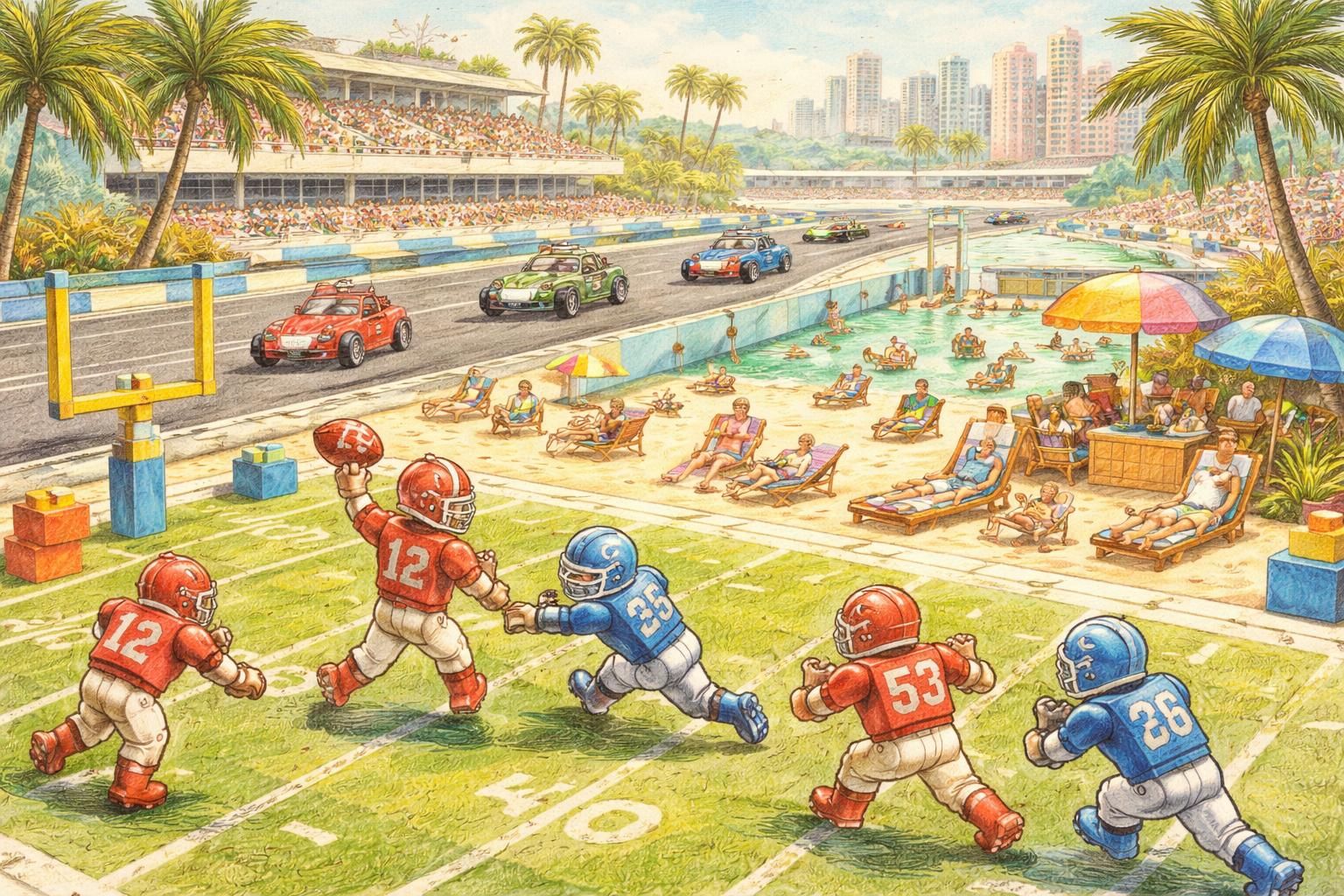 découvrez un week-end unique à miami mêlant f1, univers lego, football américain et plage artificielle pour une expérience riche et douce.