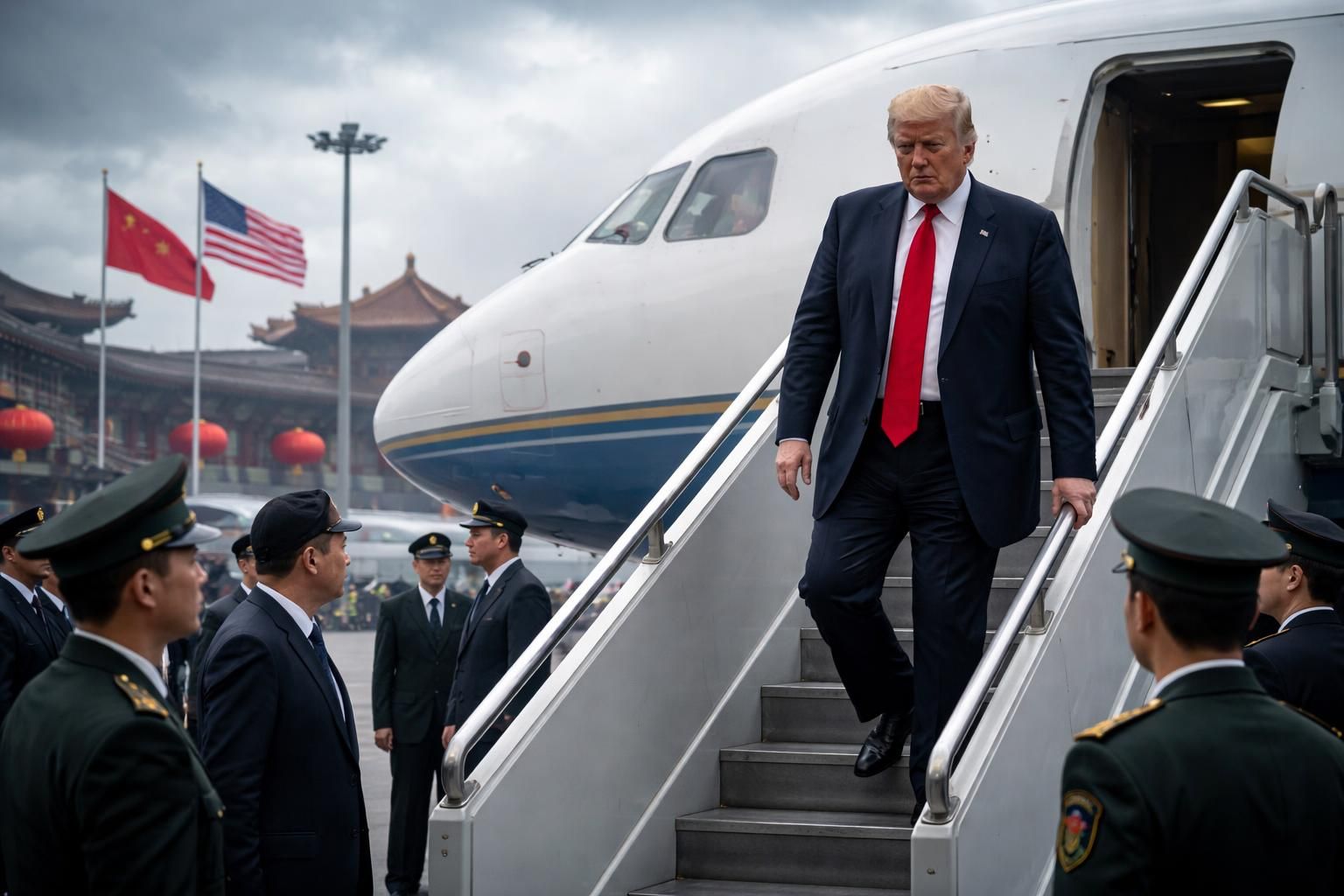 donald trump arrive à pékin pour apaiser les tensions exacerbées par la guerre en iran, dans un contexte international fragilisé.