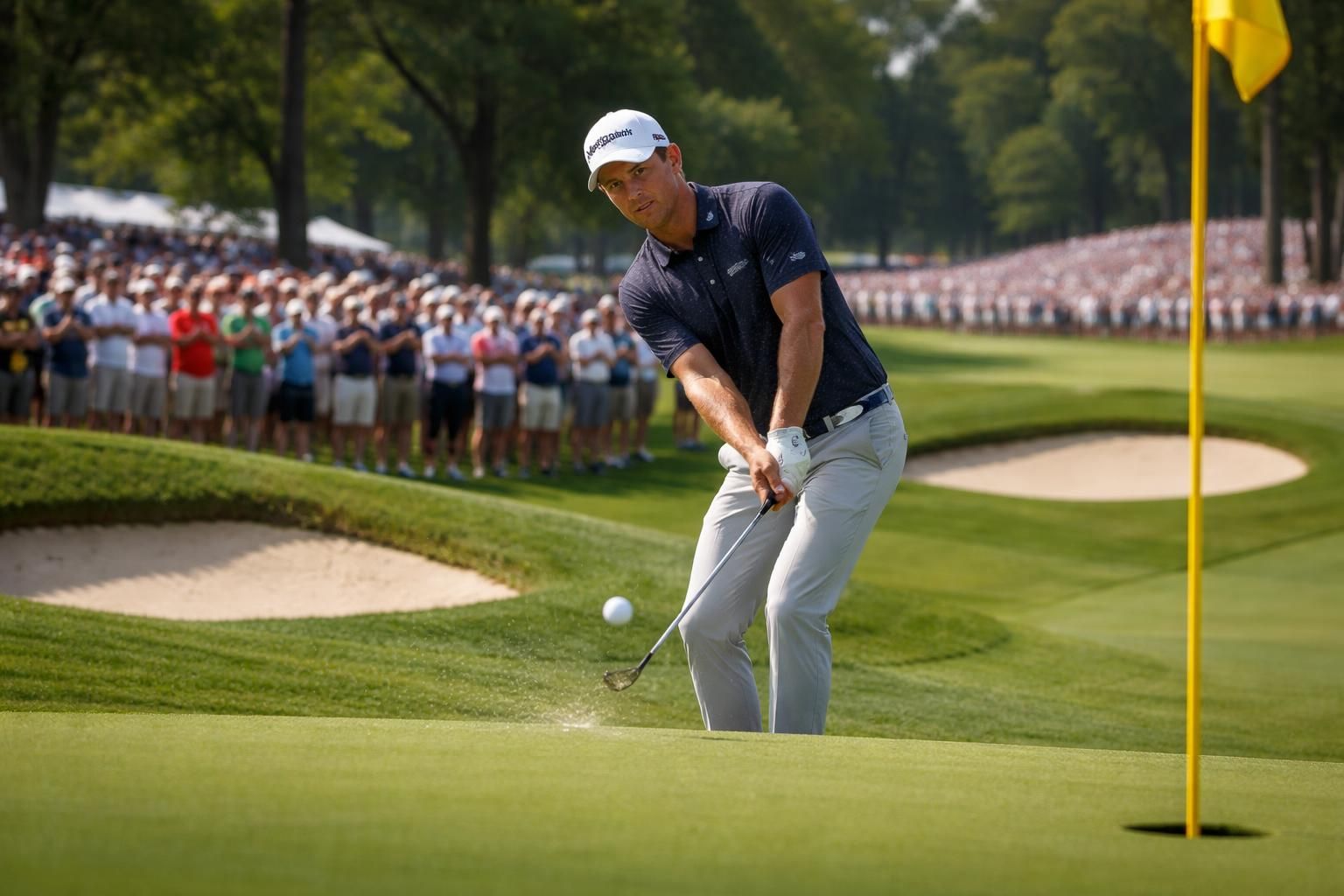 justin rose réalise un chip spectaculaire pour un eagle crucial et assure sa qualification au pga championship avec brio.