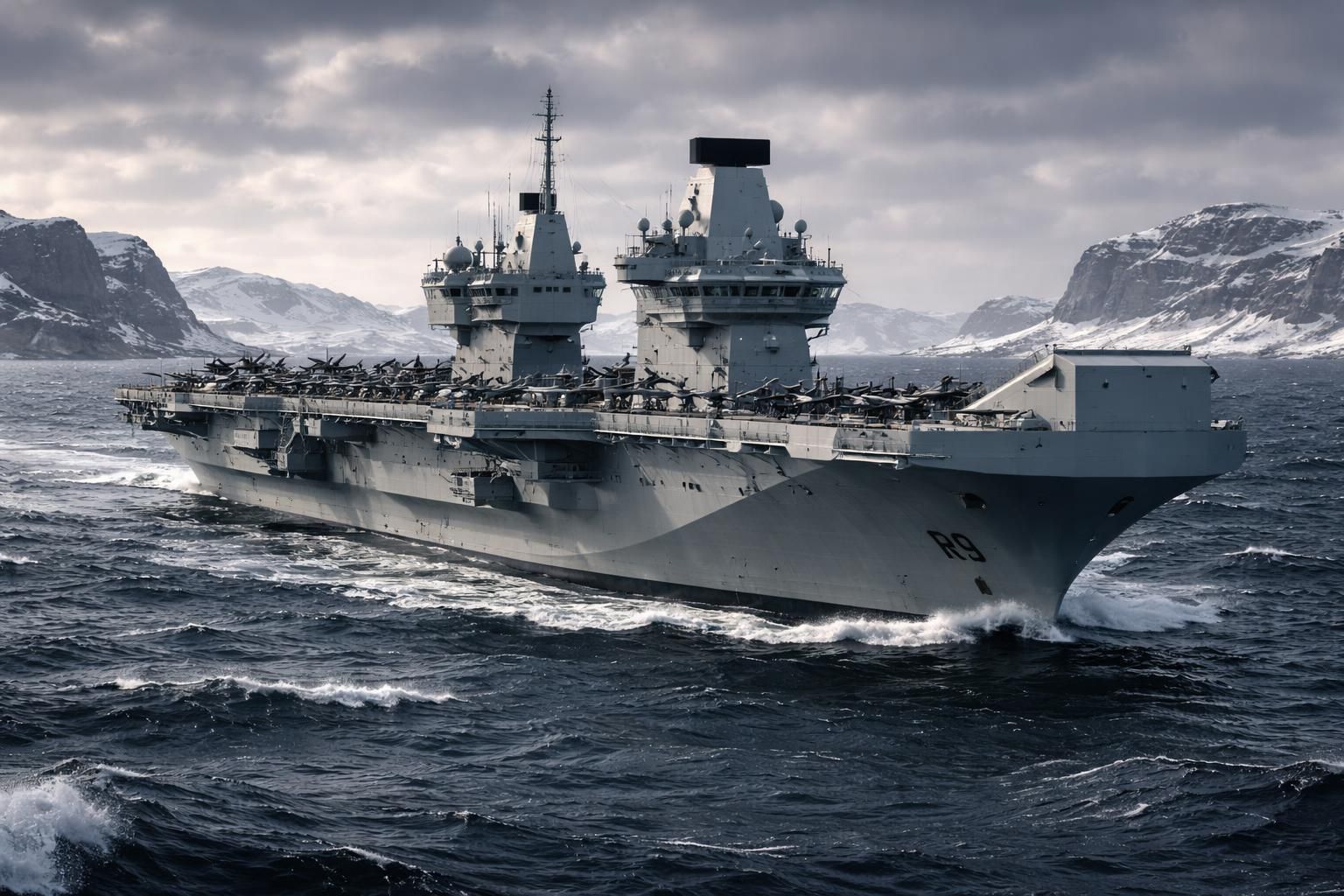 le hms prince of wales, le plus grand porte-avions britannique, déployé au nord près des eaux russes, renforce la présence navale stratégique dans la région.