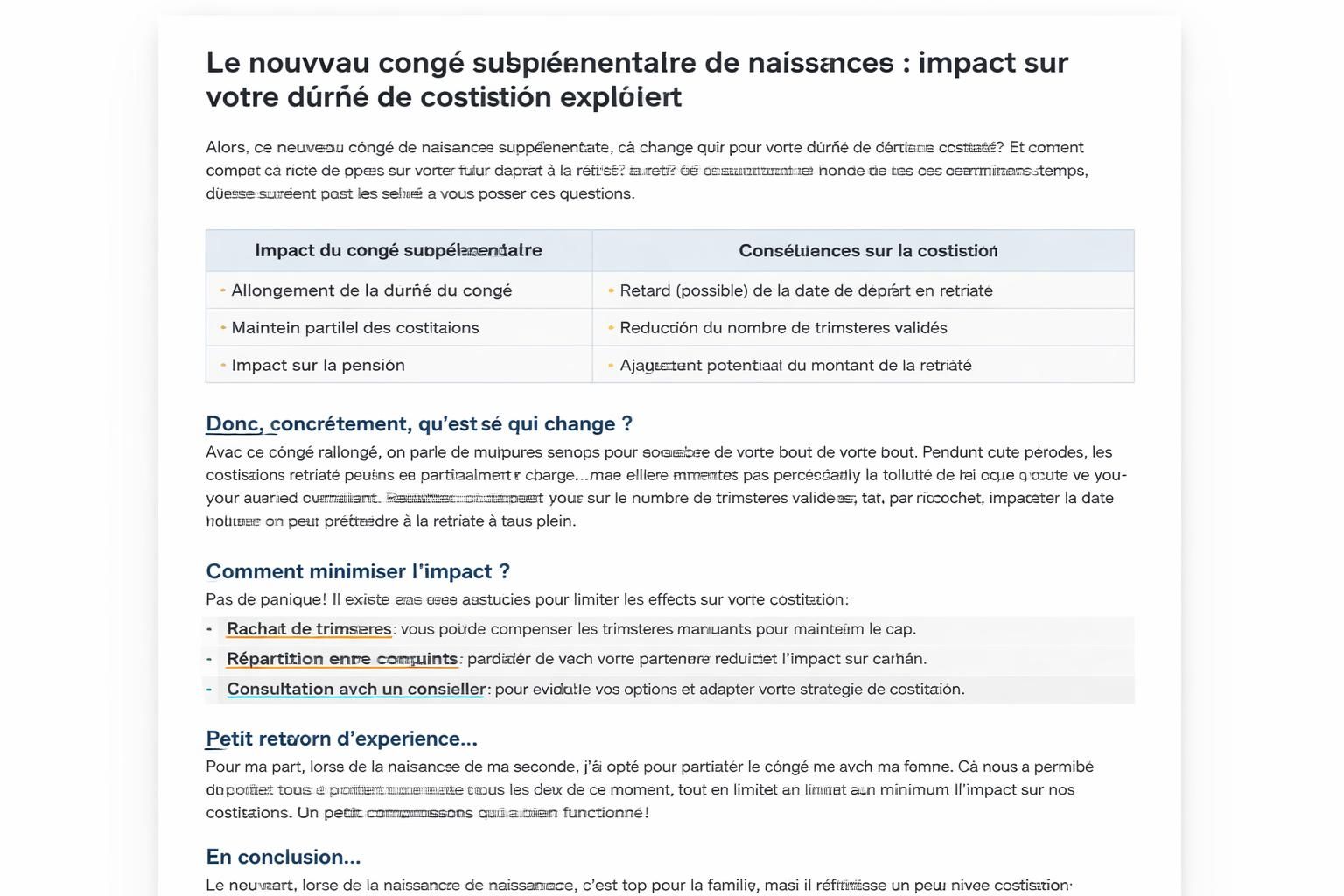 découvrez comment le nouveau congé supplémentaire de naissance influence votre durée de cotisation et ce que cela signifie pour vos droits sociaux.