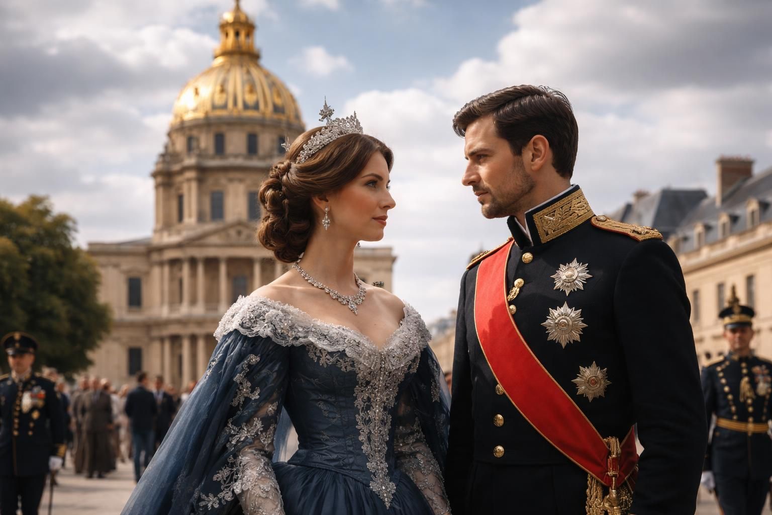 le prince napoléon et maria carolina de bourbon des deux-siciles se réunissent aux invalides pour rendre hommage à l'empereur, un moment chargé d'histoire et d'émotion.
