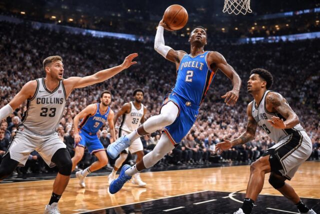 Les-Spurs-naufragent-face-au-Thunder-victimes-de-leur-defense-en-dents-de-scie…-640x427 Mauvaise nuit pour Noa Lang : le joueur néerlandais opéré en urgence à Liverpool après une coupure au doigt causée par un panneau publicitaire