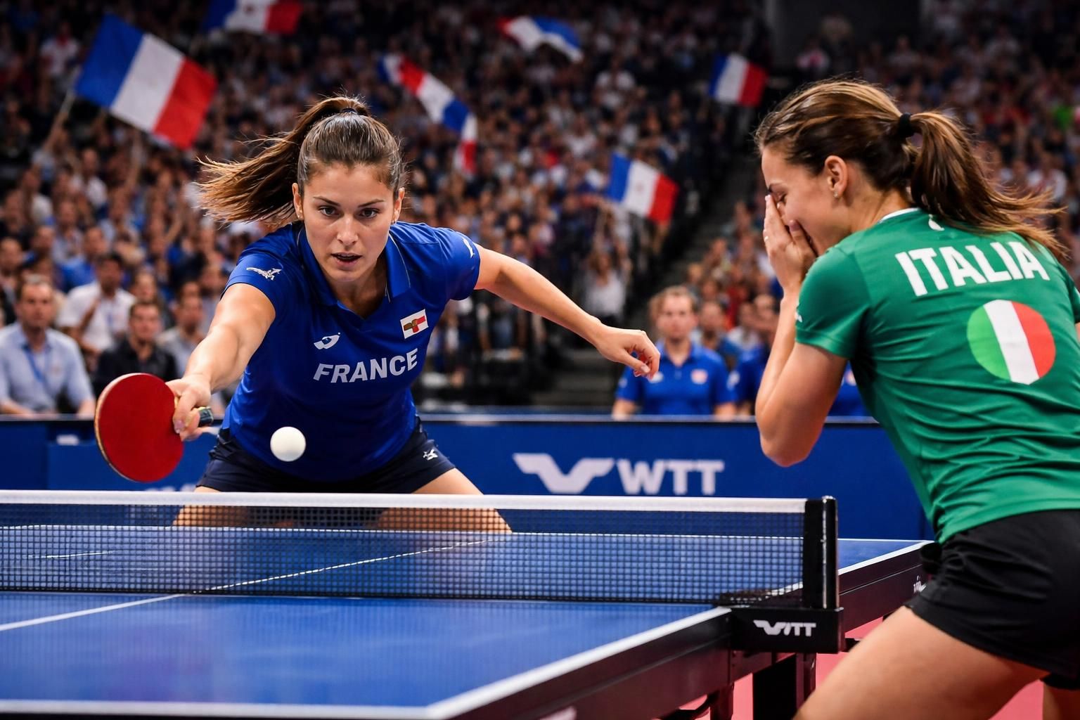 les françaises se qualifient pour les quarts de finale des mondiaux de tennis de table par équipes en éliminant l’italie et affronteront la roumanie pour une place en demi-finale.