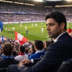 nasser al-khelaïfi assiste au match strasbourg-rayo vallecano depuis les tribunes du stade de la meinau, suivant de près ce duel intense.