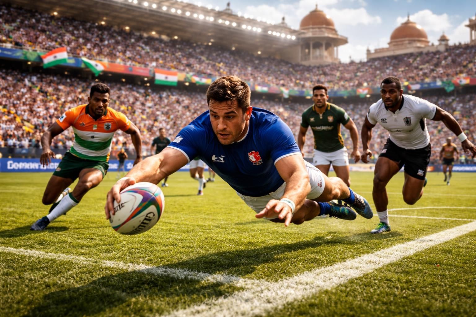 découvrez le tournoi de rugby à 7 en inde où l'élite mondiale s'affronte, avec la participation exceptionnelle d'un champion du monde français.