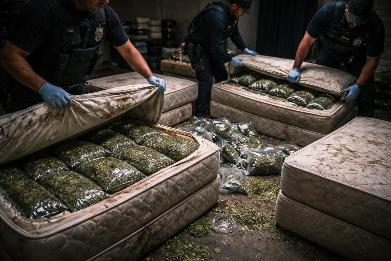 saisie spectaculaire au findel avec près de 46 kilos de cannabis découverts dissimulés dans des matelas, illustrant une opération policière majeure.