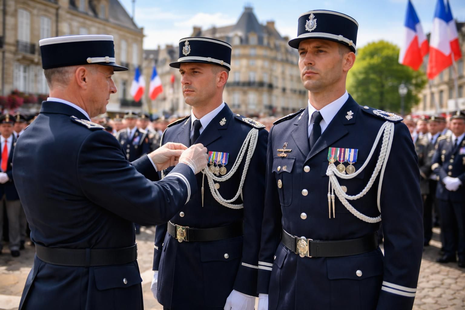 à sarreguemines, deux adjudants de la gendarmerie ont été honorés lors des cérémonies du 8 mai, en reconnaissance de leur engagement et service exemplaire.