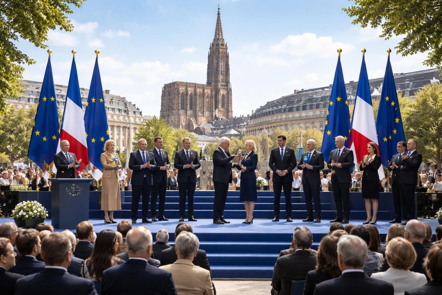 découvrez la cérémonie prestigieuse à strasbourg pour la remise du nouvel ordre du mérite de l'union européenne, célébrant l'engagement et l'excellence au service de l'europe.
