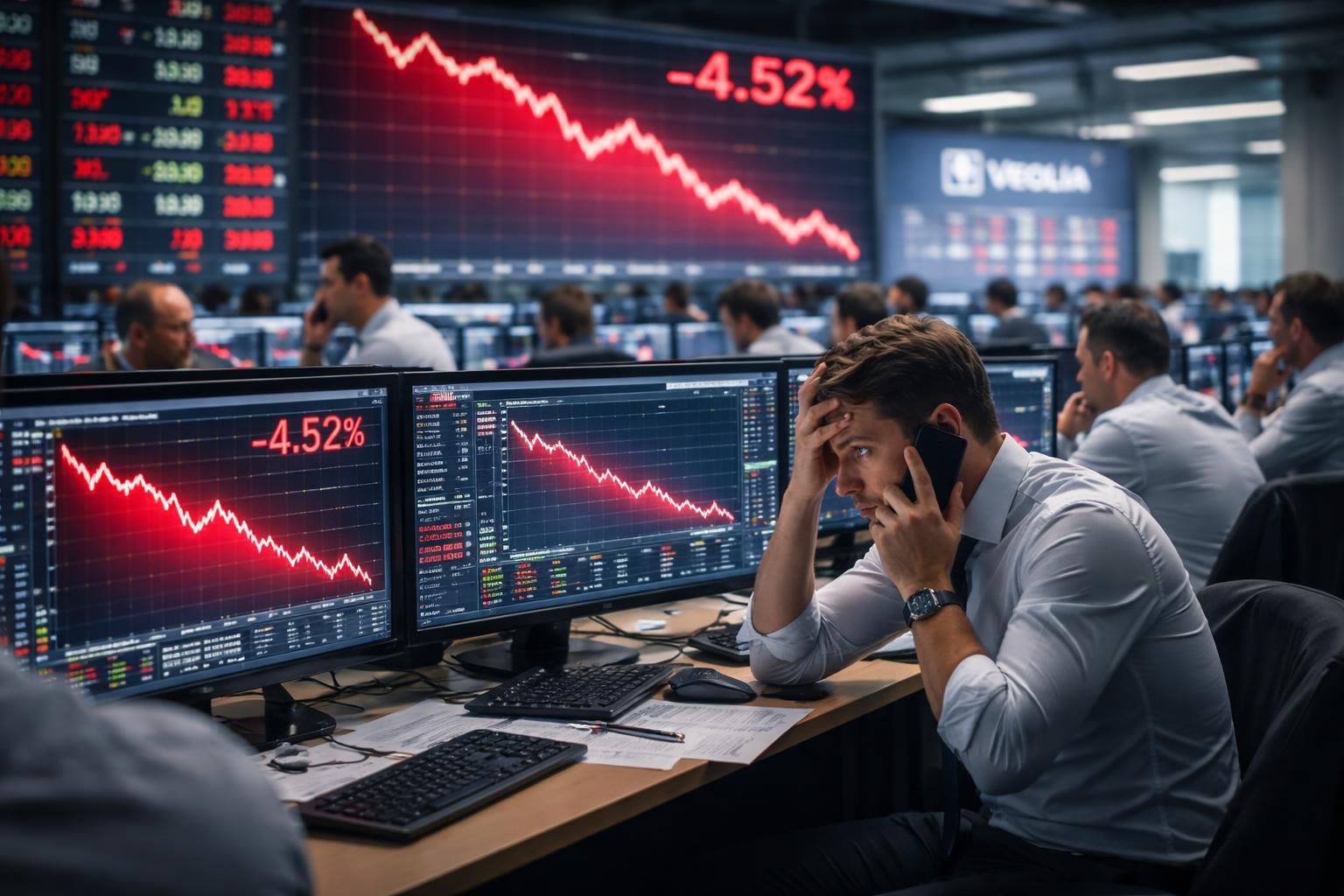 analyse traders union : veolia chute de 4,52 % lors d'une séance caractérisée par de fortes ventes et une rupture des niveaux précédents. découvrez les facteurs influençant cette baisse.