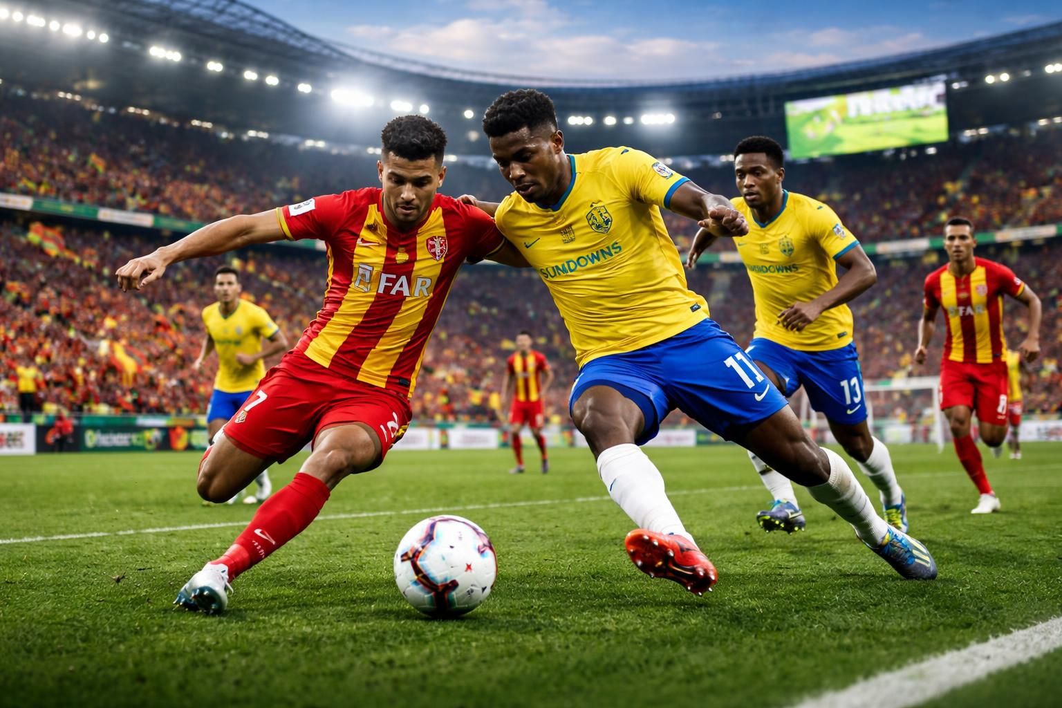 regardez la vidéo exclusive de la confrontation décisive entre as far et sundowns, un match clé pour le sacre continental, sur medi1tv.