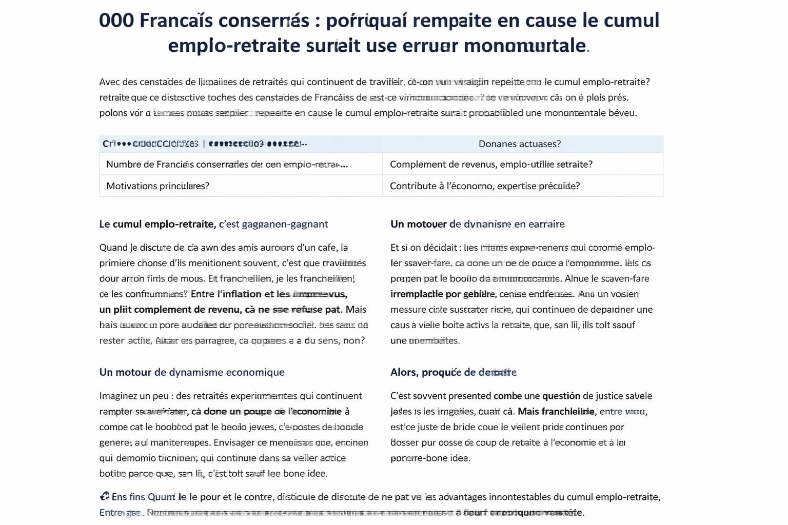découvrez pourquoi remettre en cause le cumul emploi-retraite concernerait 000 français et pourquoi cela serait une erreur monumentale pour l'économie et la société.
