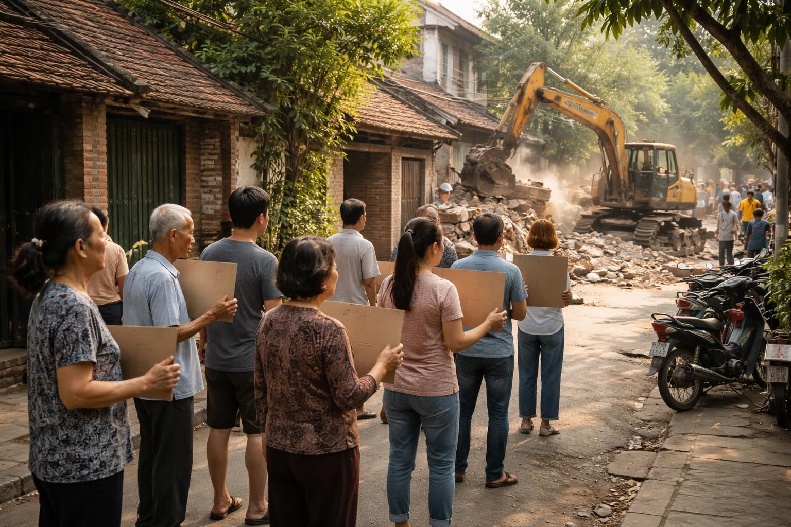 à hanoï, une contestation exceptionnelle et mesurée prend forme pour s'opposer à la destruction des habitations, reflétant les tensions croissantes face à l'urbanisation rapide.