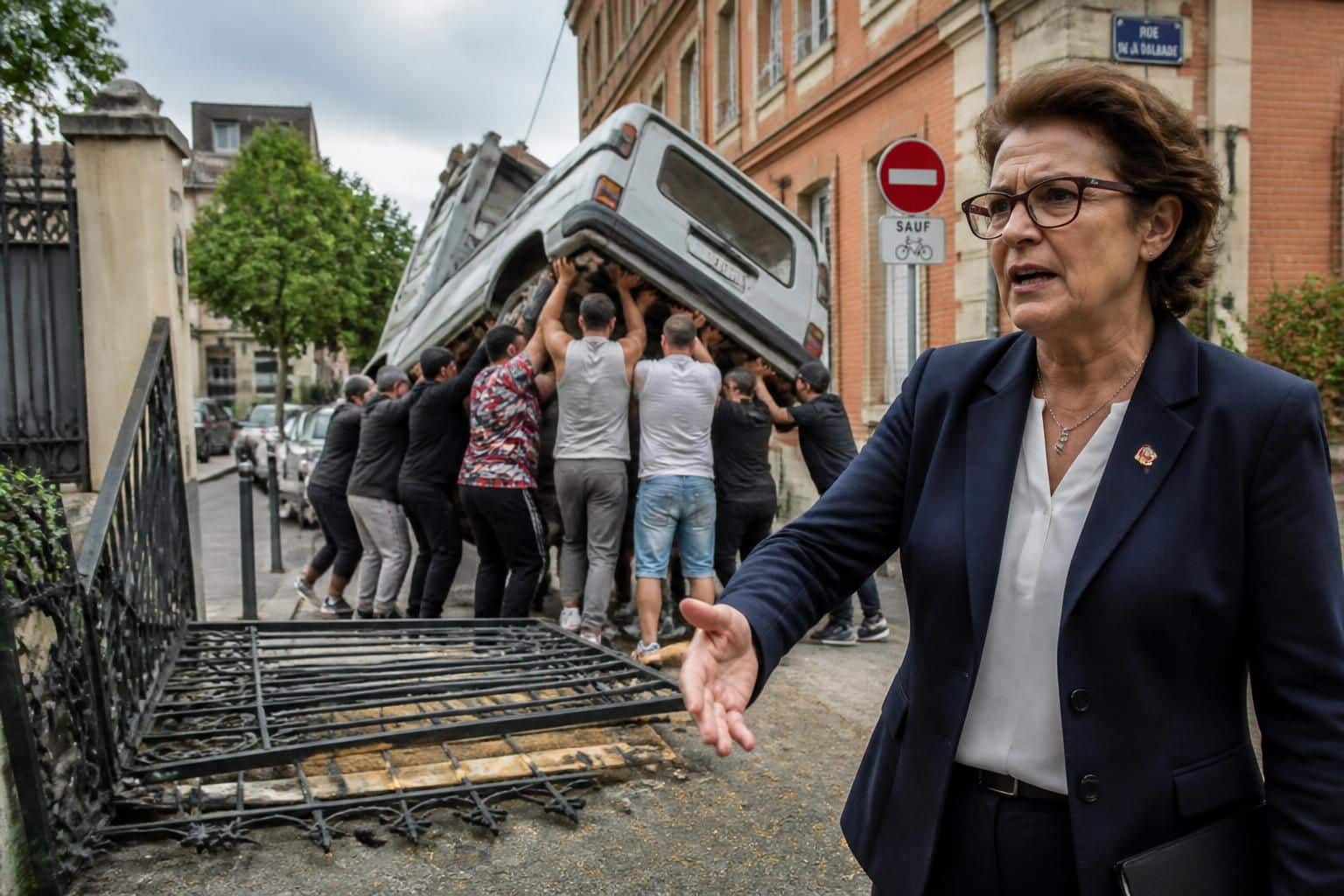 à toulouse, une élue s'exprime contre l'arrivée des gens du voyage après un incident où ils ont soulevé un véhicule et brisé un portail, provoquant tensions et réactions dans la communauté.