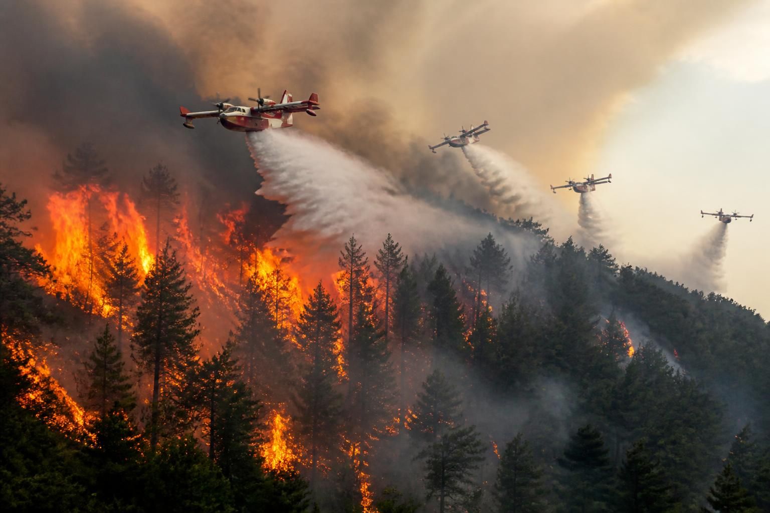 un vaste incendie de forêt dévaste bénonces dans l'ain. quatre canadairs sont mobilisés pour maîtriser les flammes et protéger la zone.