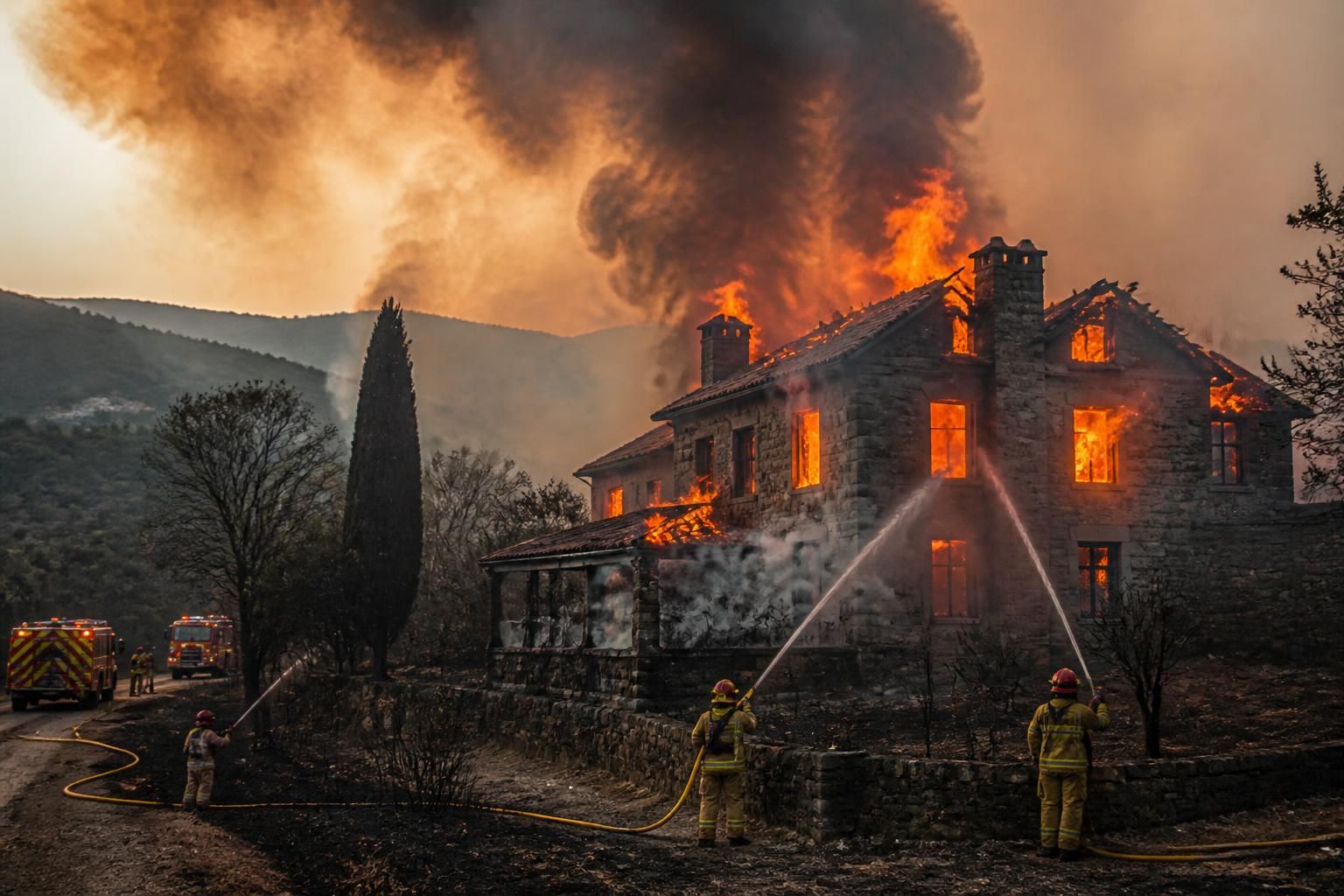 un violent incendie détruit une maison de 500 m² à meyras, en ardèche, mobilisant d'importants moyens de secours pour maîtriser le sinistre.