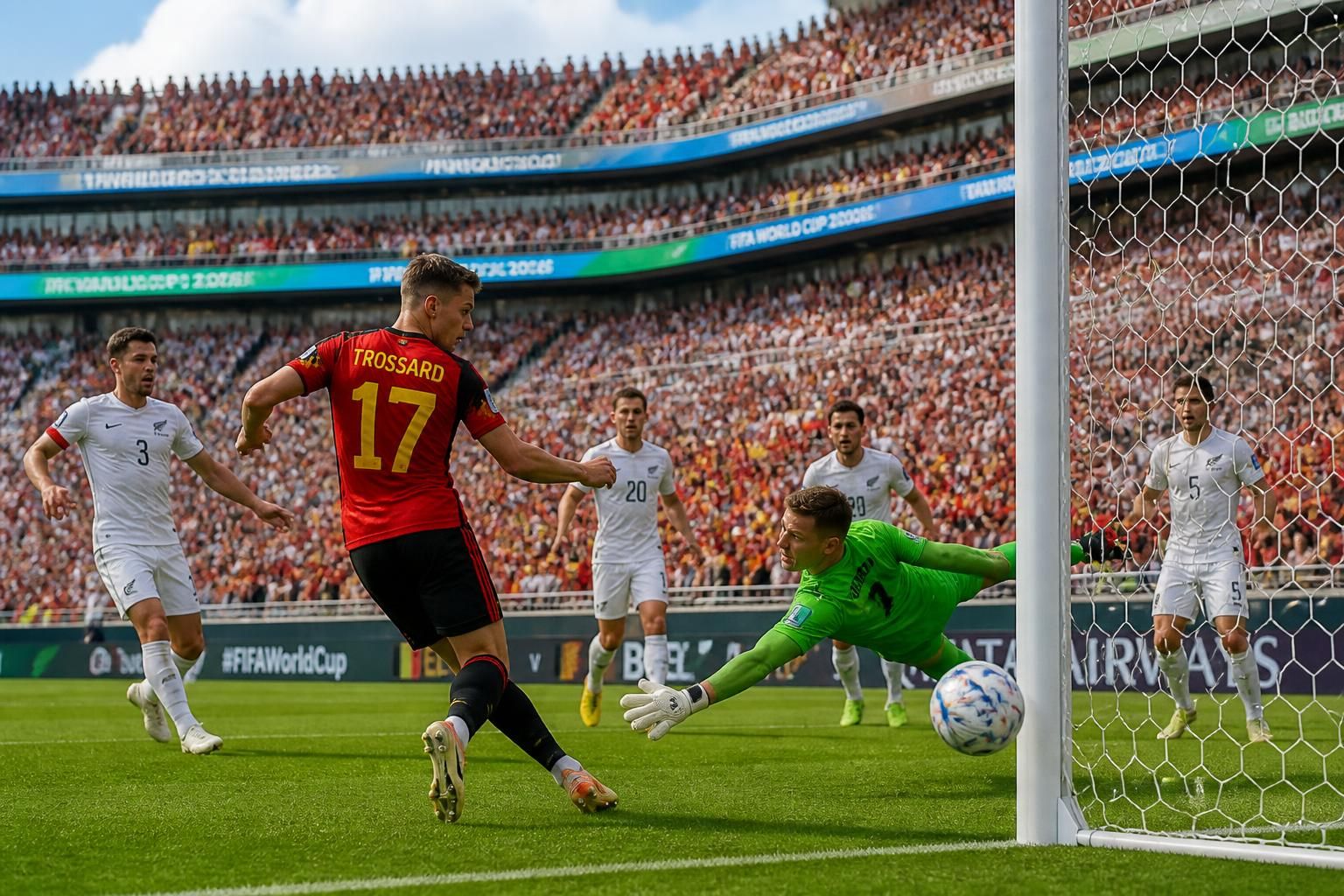 revivez le match belgique vs nouvelle-zélande à la coupe du monde 2026 avec léandro trossard qui ouvre le score grâce à un poteau et un but spectaculaire, offrant un moment fort du tournoi.