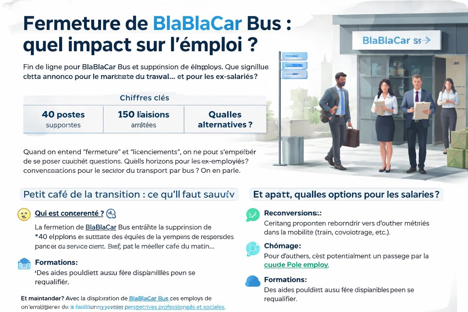 blablacar bus arrête ses activités, entraînant la suppression de 40 emplois. découvrez les détails de cette décision et ses conséquences pour les salariés.