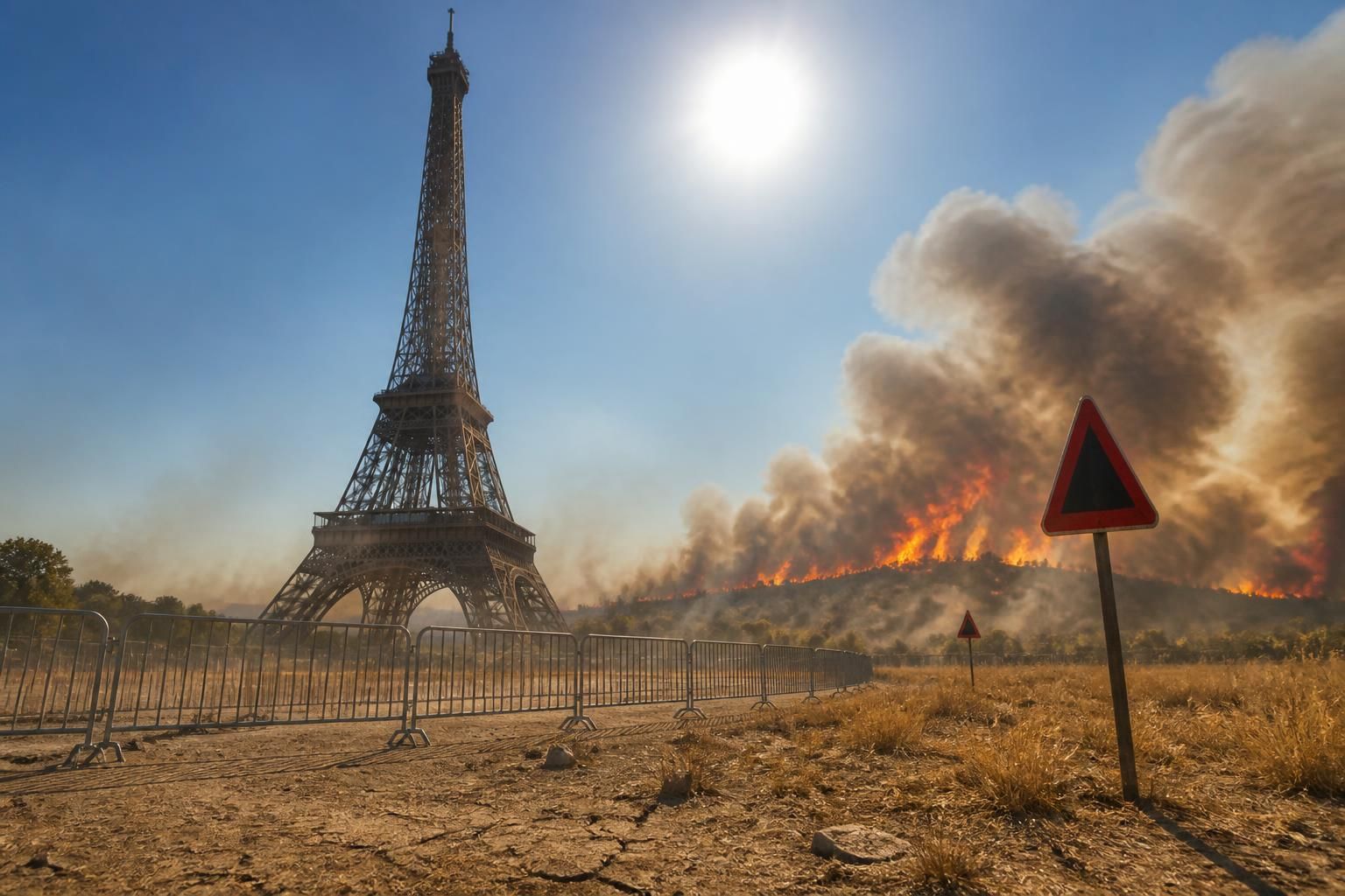 canicule historique en france avec 58 départements en alerte rouge. fermeture exceptionnelle de la tour eiffel et incendies majeurs dans l’ain, mobilisant les autorités.