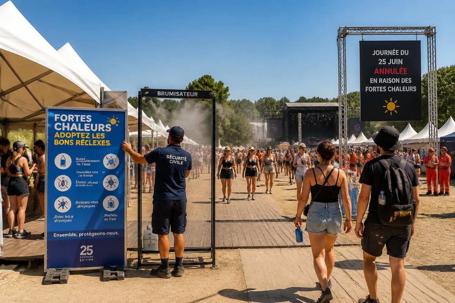 en raison de la canicule, un festival français annule sa journée du 25 juin et adopte des mesures strictes pour garantir la sécurité des participants.