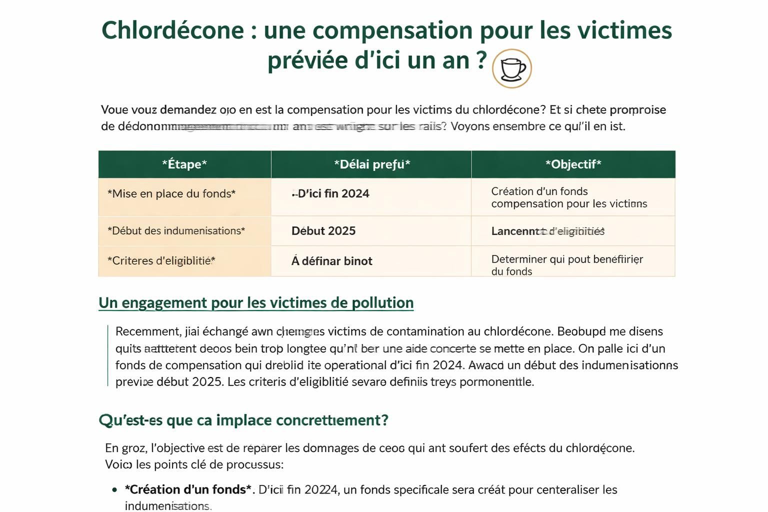 chlordécone : une compensation financière destinée aux victimes devrait être mise en place d'ici un an pour répondre aux conséquences de cette pollution.