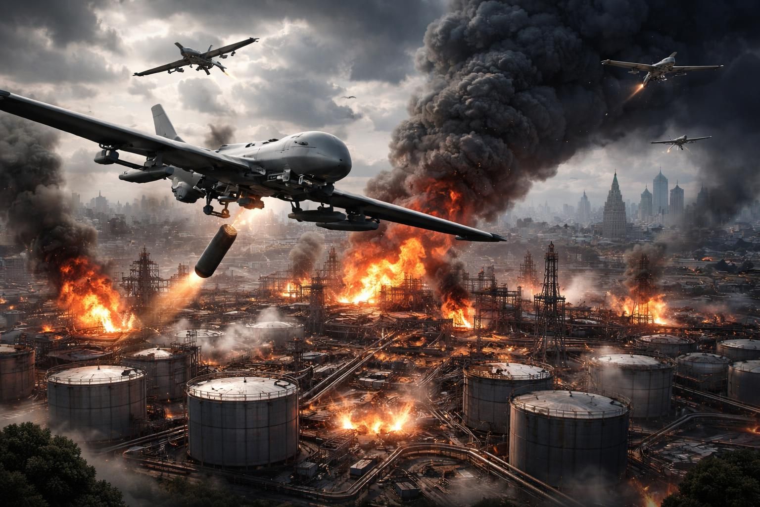 découvrez les détails de la vaste offensive de drones ukrainiens ciblant moscou, avec une attaque majeure ayant gravement endommagé une raffinerie clé en russie dans le cadre du conflit en ukraine.