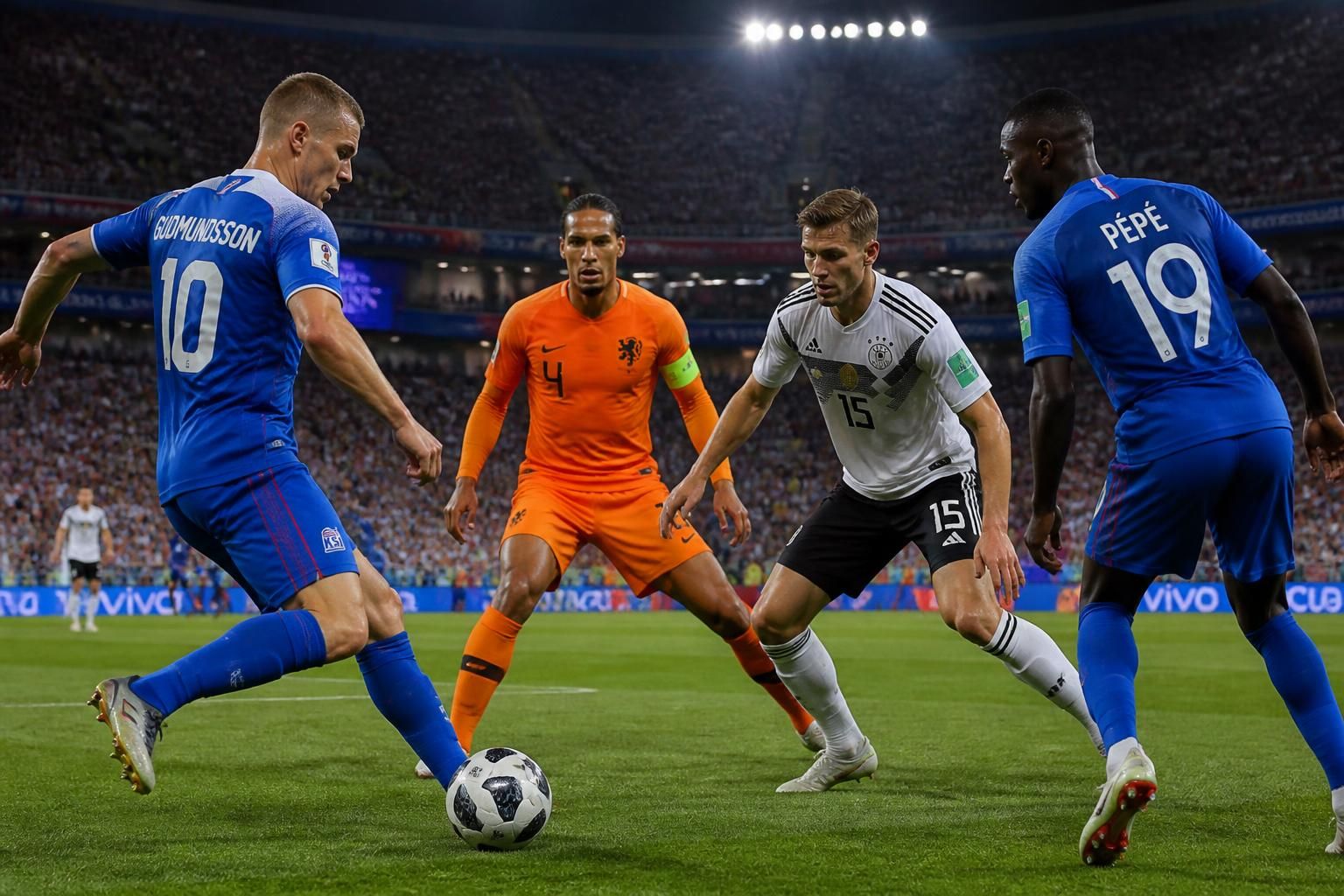 revivez le duel intense de la coupe du monde où gudmundsson et l'ex-lillois pépé affrontent les redoutables équipes des pays-bas et d'allemagne dans une bataille épique.