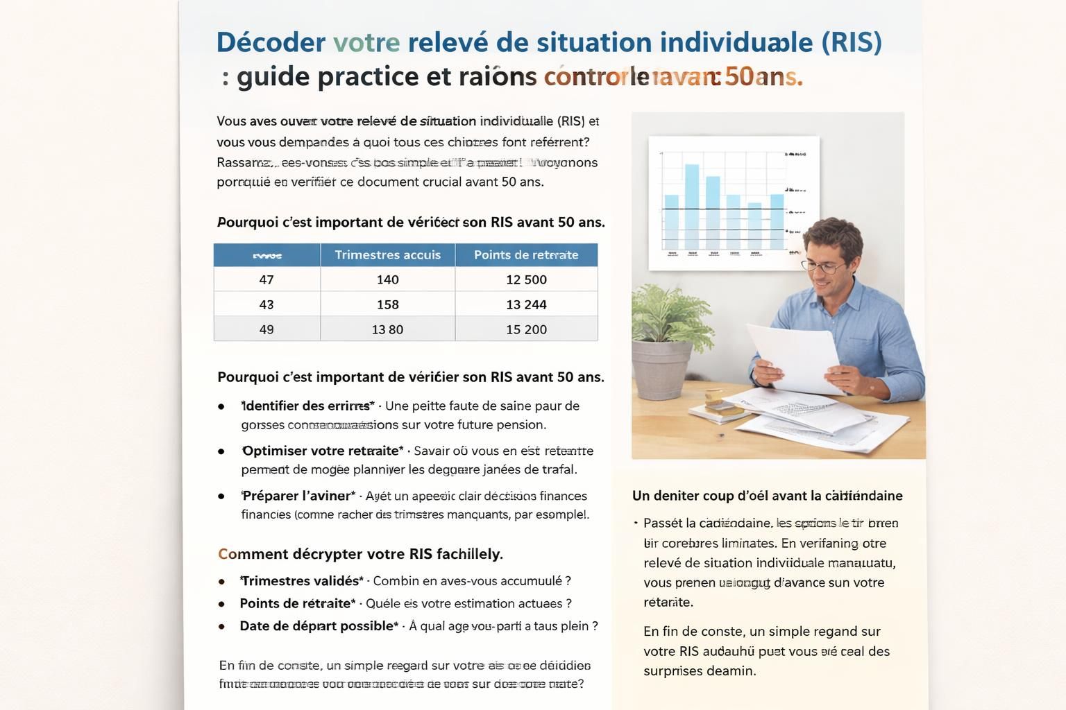 découvrez comment décoder votre relevé de situation individuelle (ris) grâce à notre guide pratique. comprenez l'importance de le vérifier avant 50 ans pour sécuriser votre retraite et optimiser vos droits.