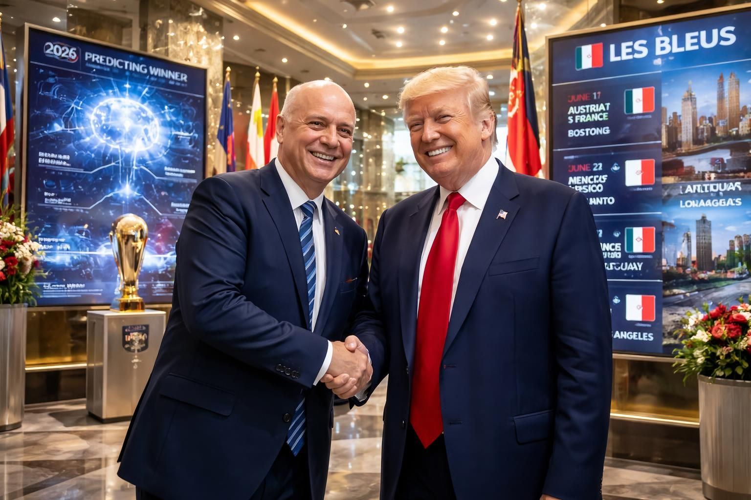 suivez en direct la coupe du monde 2026 avec les prédictions de l'ia pour le champion, l'accueil officiel de trump par infantino, et découvrez le calendrier complet des bleus à boston.