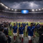 suivez en direct l'évacuation du stade france-irak suite à une alerte orage. les bleus, peu convaincants, restent tout de même leaders à la mi-temps.