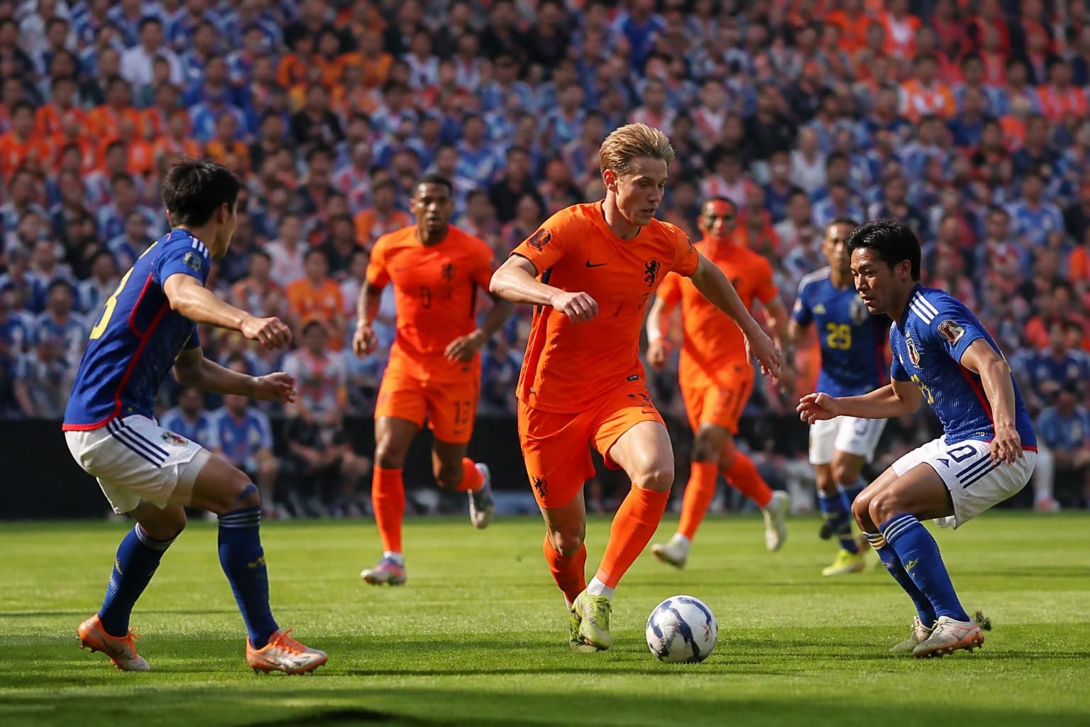 suivez en direct le match captivant entre les pays-bas et le japon, avec frenkie de jong et les oranje prêts à percer face aux audacieux samouraïs bleus. vivez chaque moment clé de cette confrontation intense.