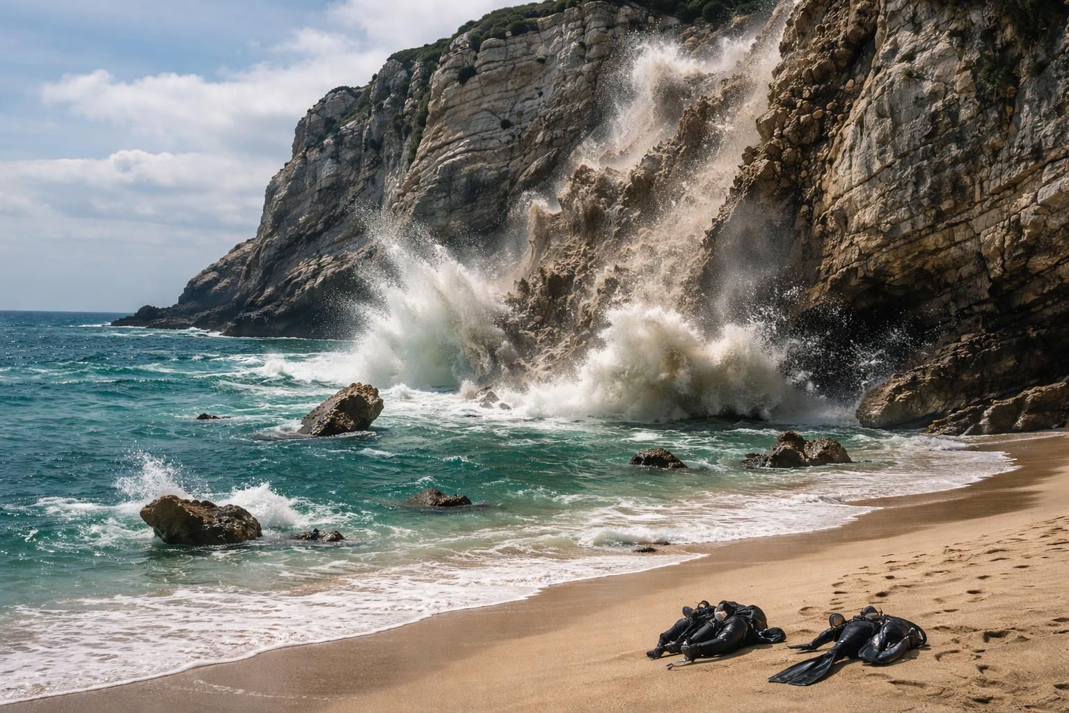 un effondrement spectaculaire d'une falaise près d'une plage à biarritz entraîne la disparition de deux plongeurs. découvrez les détails de cet incident dramatique et les opérations de recherche en cours.