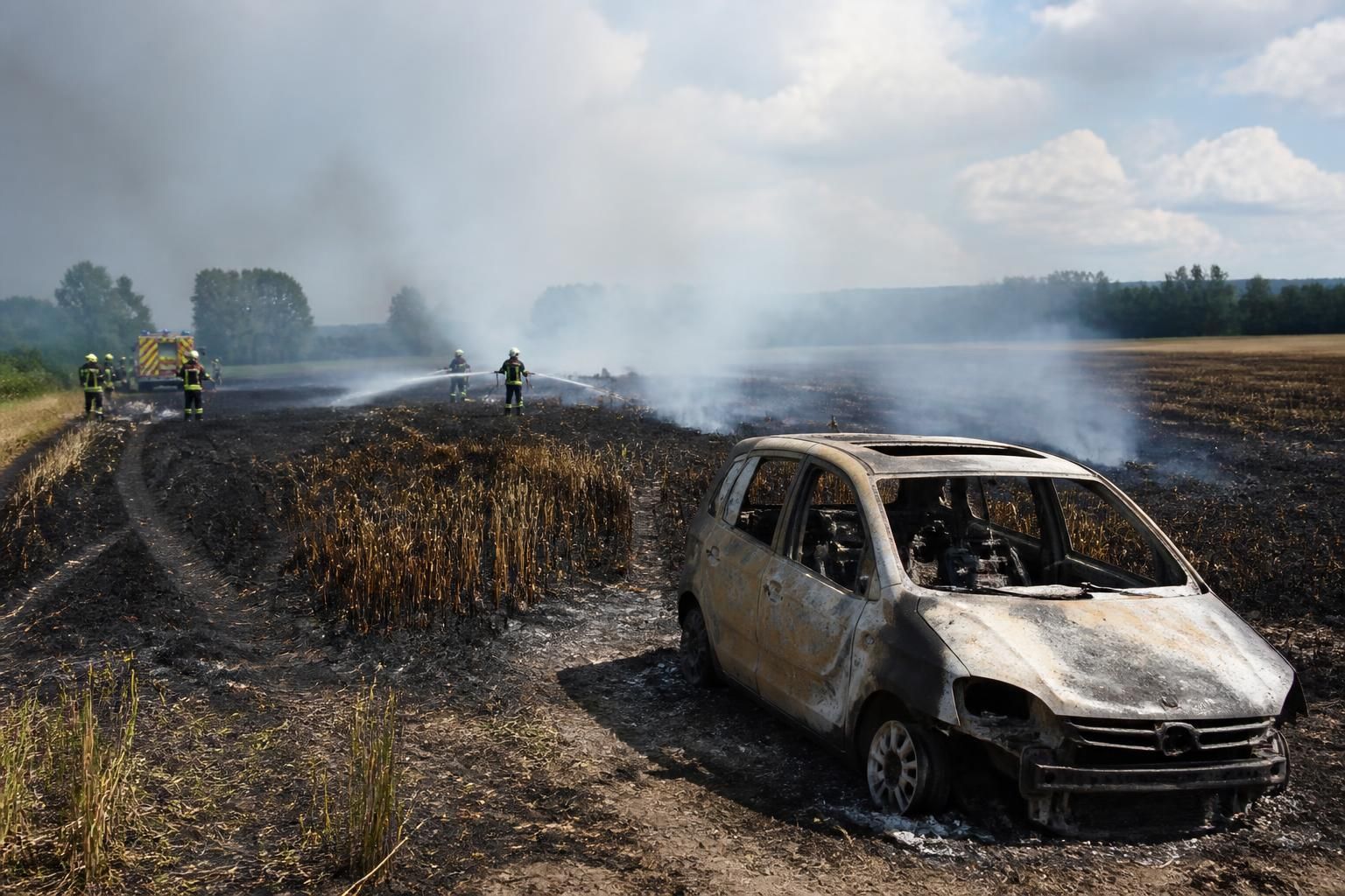 un incendie à fréjairolles a détruit cinq hectares de récolte et une voiture, mais la catastrophe majeure a été évitée grâce à l'intervention rapide des secours.