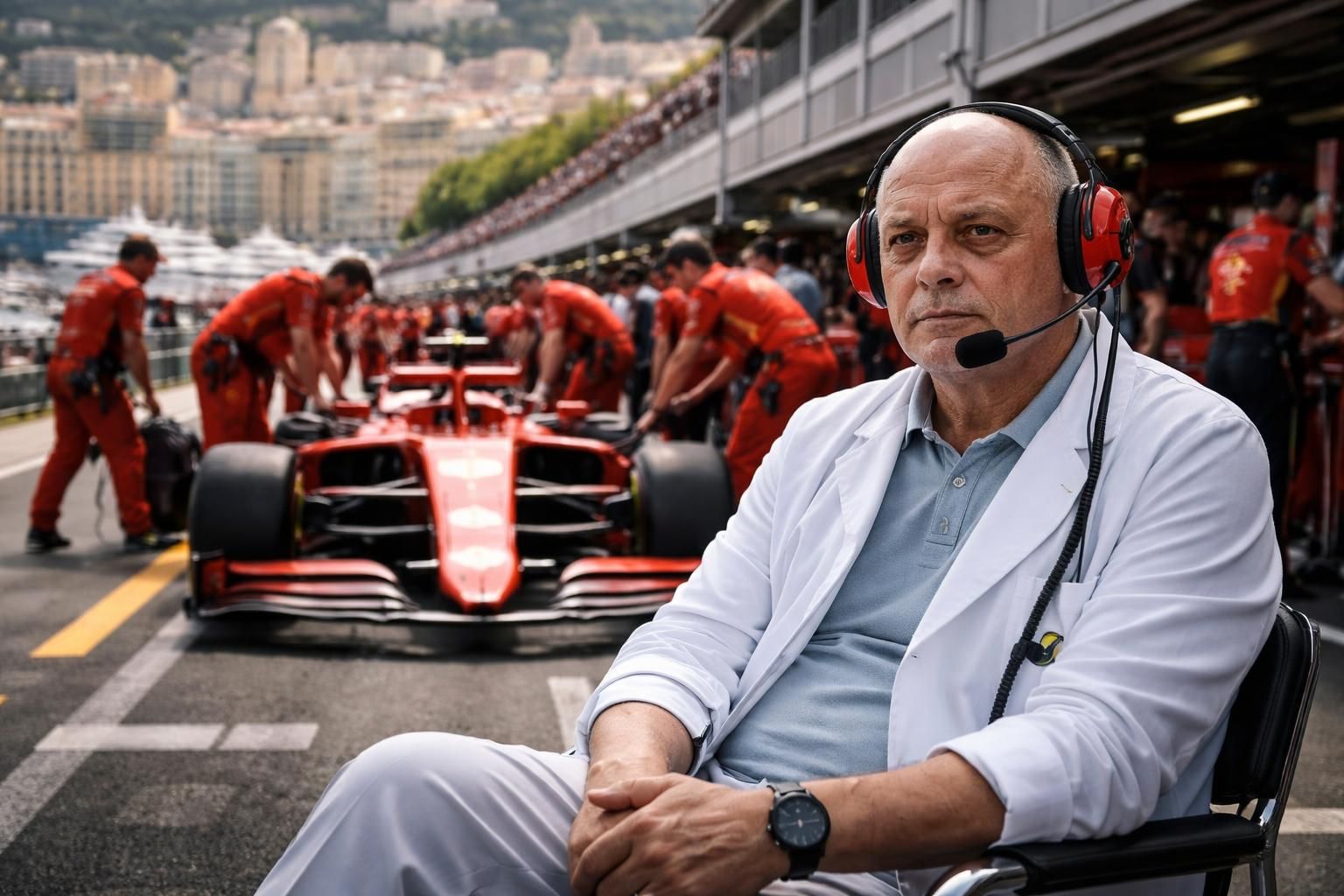 frédéric vasseur, directeur de l'équipe ferrari, absent de la séance de samedi du gp de monaco pour raisons médicales, impactant la stratégie de l'écurie.