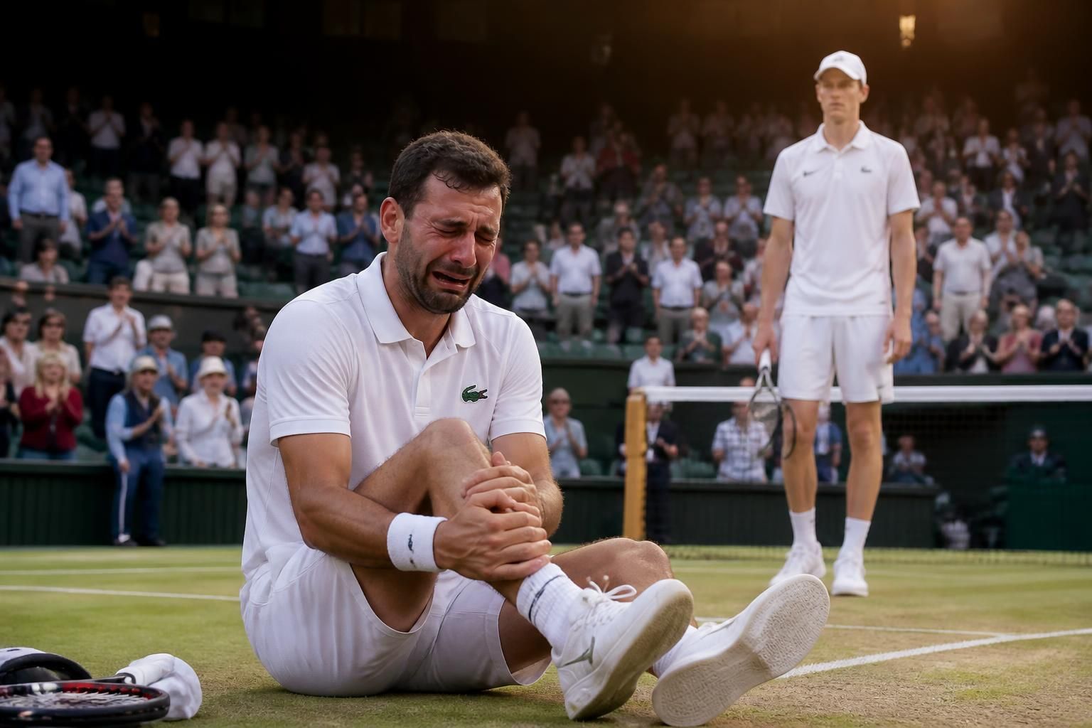 grigor dimitrov fond en larmes pendant deux heures après une blessure grave lors de son match face à jannik sinner à wimbledon, une scène émouvante dans le monde du tennis.