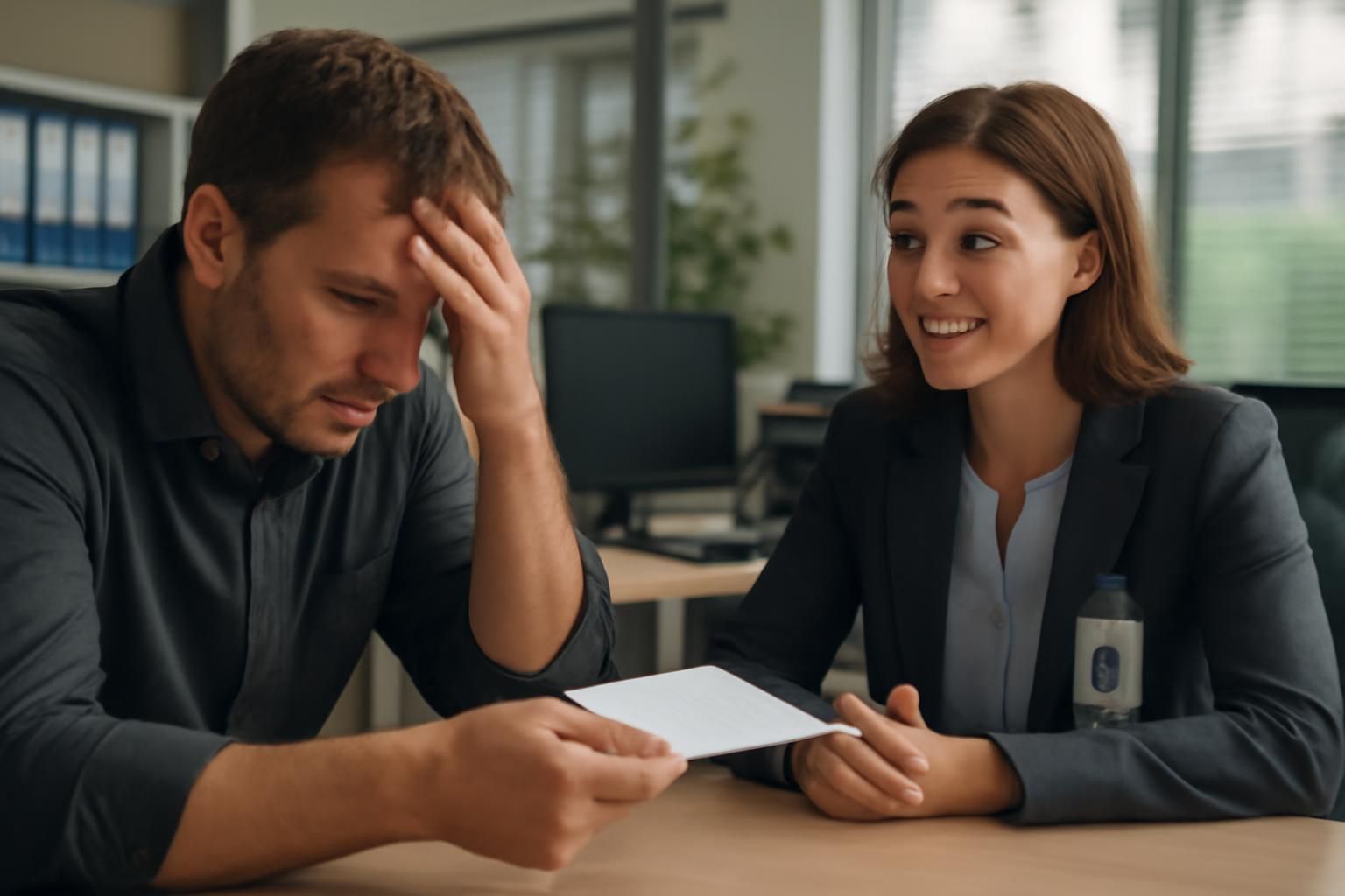 un homme escroque son assurance, puis avoue finalement la fraude et rembourse intégralement, après avoir découvert une vérité révélée par une employée.
