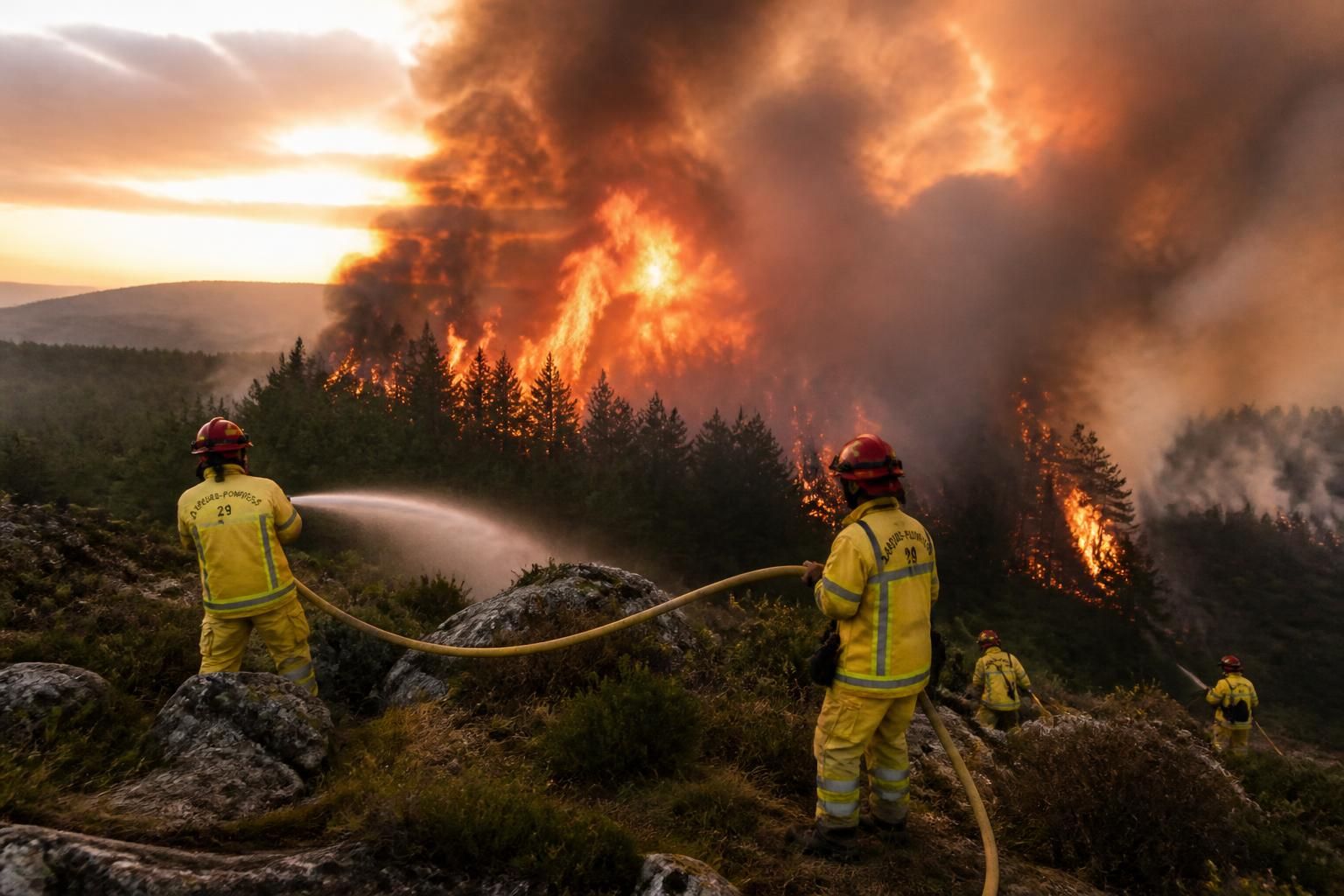 incendie en cours au ménez hom dans les monts d’arrée : les pompiers interviennent rapidement pour maîtriser le feu et sécuriser la zone.