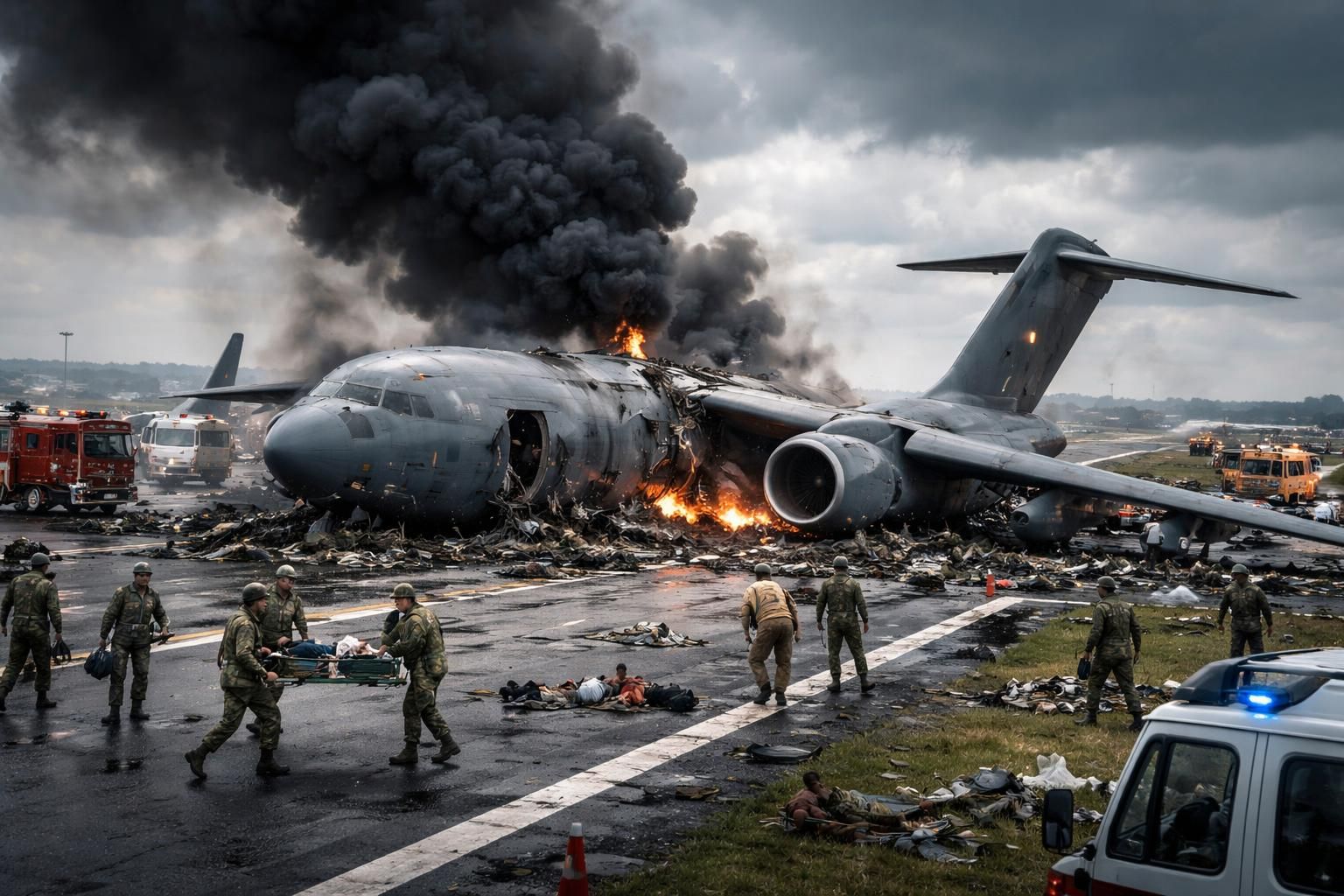 un avion de transport militaire indien s'est écrasé lors de l'atterrissage. les secours sont sur place et le bilan reste à déterminer, les autorités enquêtent sur l'incident.
