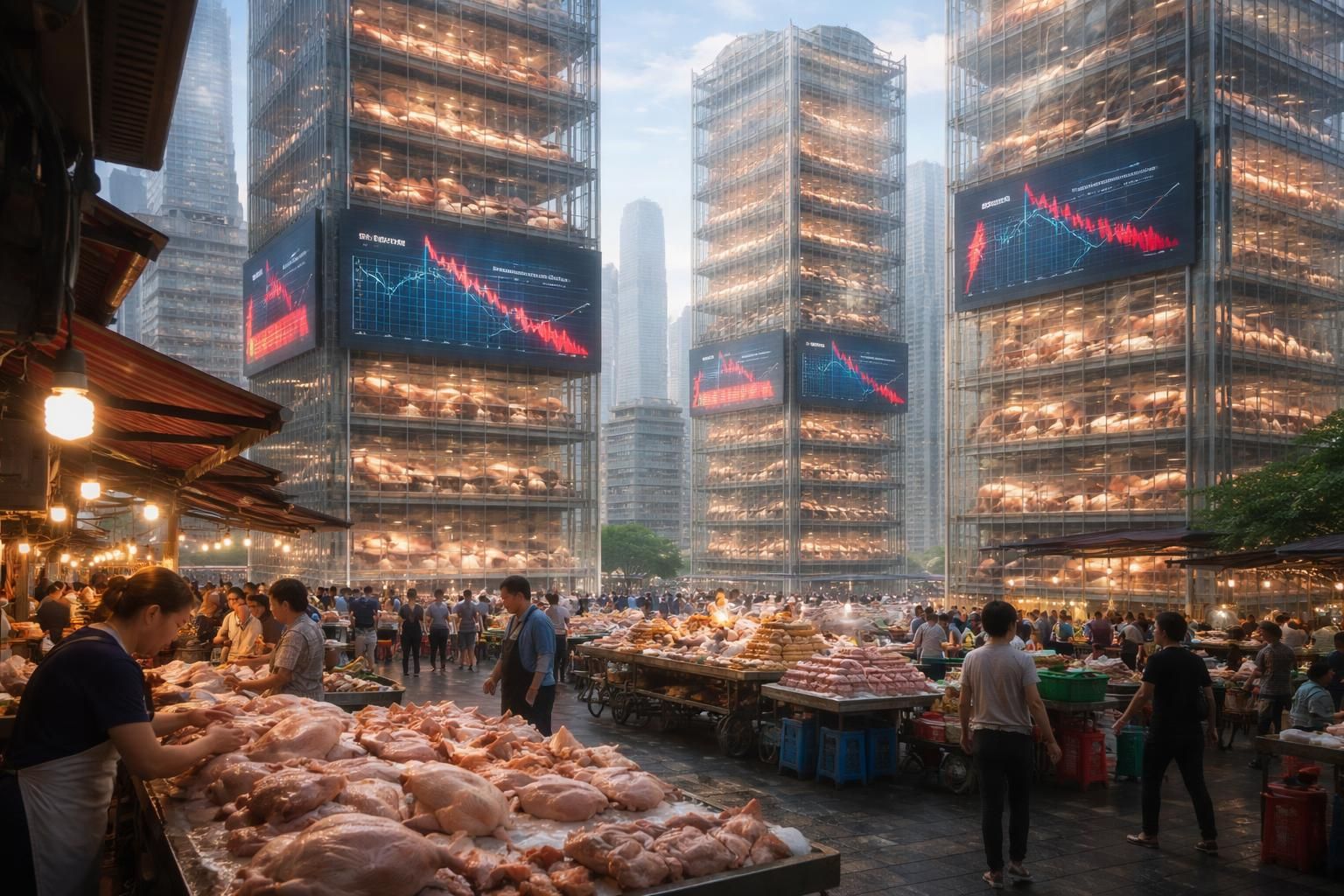 découvrez comment la chine élève ses cochons dans des gratte-ciel géants, tandis que la hausse de la consommation de poulet fait baisser les prix, dévoilant les déséquilibres du marché chinois de la viande.