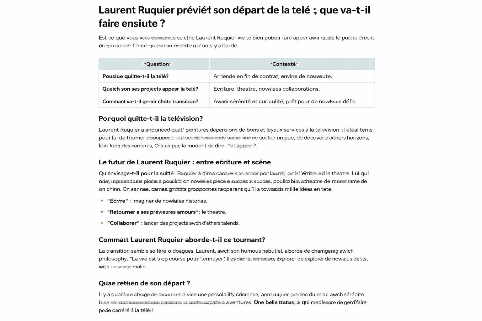 découvrez les projets de laurent ruquier alors qu'il envisage de quitter la télévision après quelques mois d'antenne restants. toutes les révélations sur son avenir médiatique.