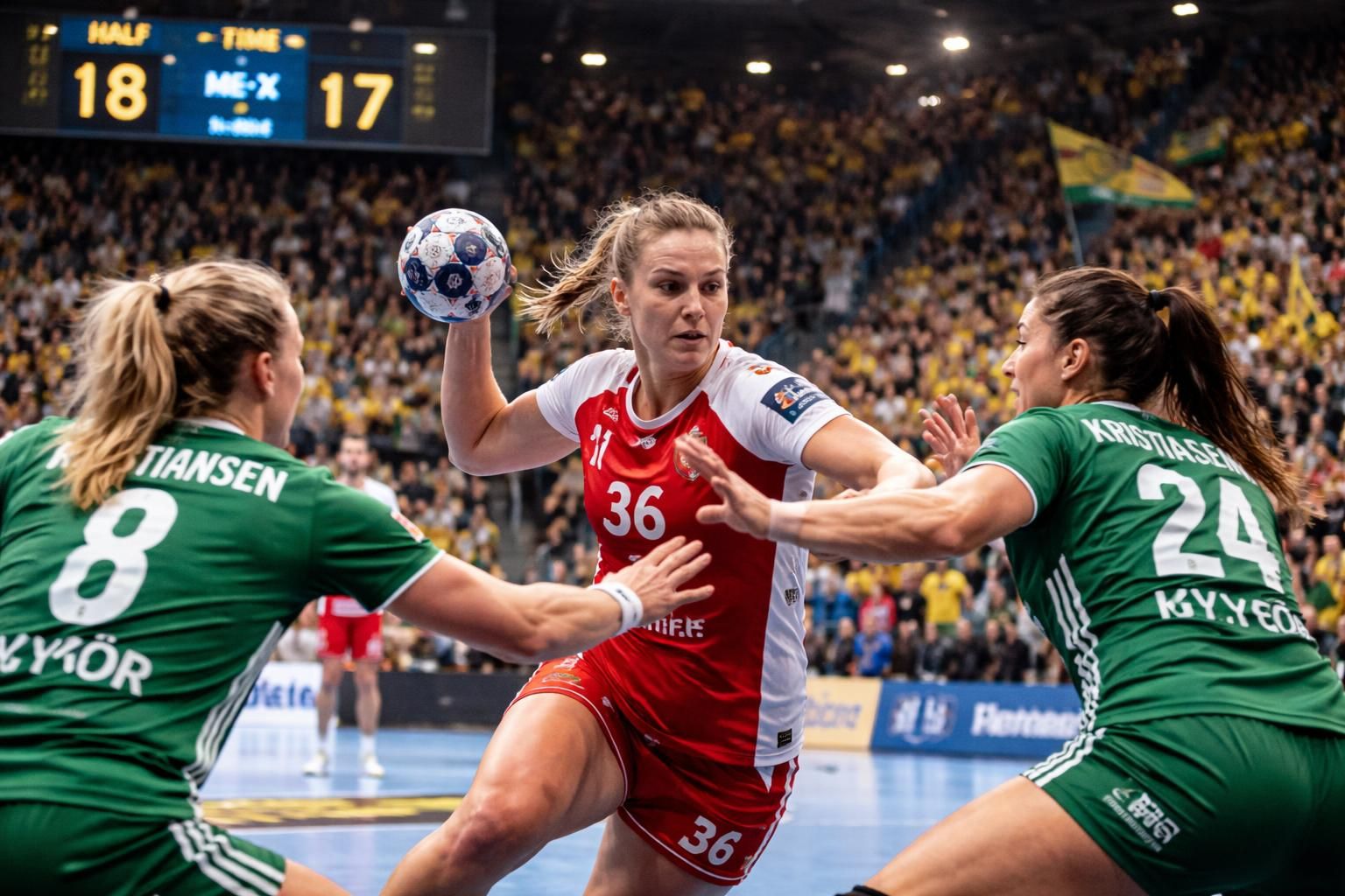 suivez la finale de la ligue des champions de handball avec metz handball prenant une légère avance à la mi-temps face à györ, 18-17, dans un match intense et palpitant.