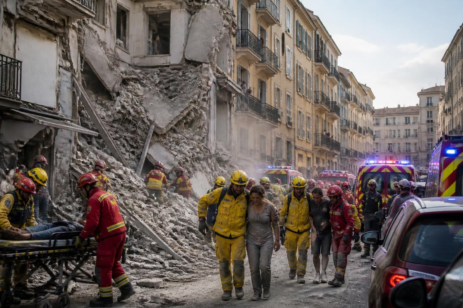 un effondrement en centre-ville de marseille a causé six blessés et deux intoxications dans un immeuble, déclenchant une intervention d'urgence des secours.