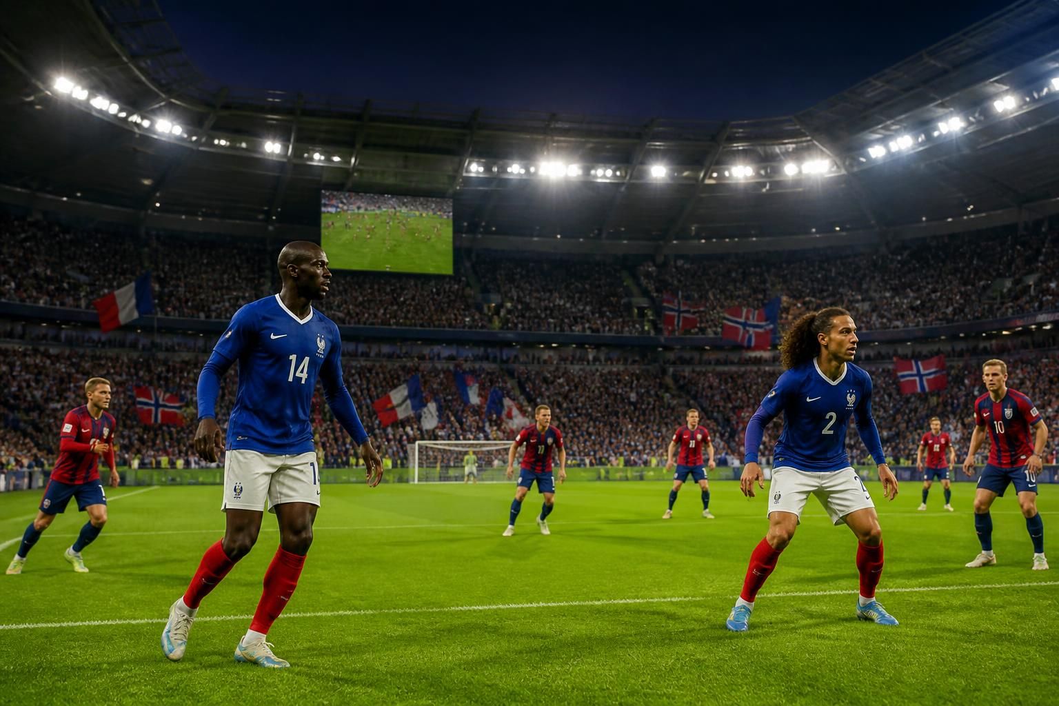 suivez mateta et gusto qui entrent en jeu pour les dernières minutes du match nor vs fra, alors que la france mène 3-1 lors de la #fifaworldcup.