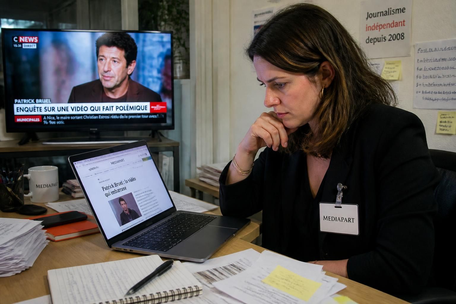 mediapart dénonce l'utilisation non autorisée d'un entretien avec une de ses journalistes diffusé par cnews dans un reportage sur l'affaire patrick bruel, suscitant une controverse médiatique en france.