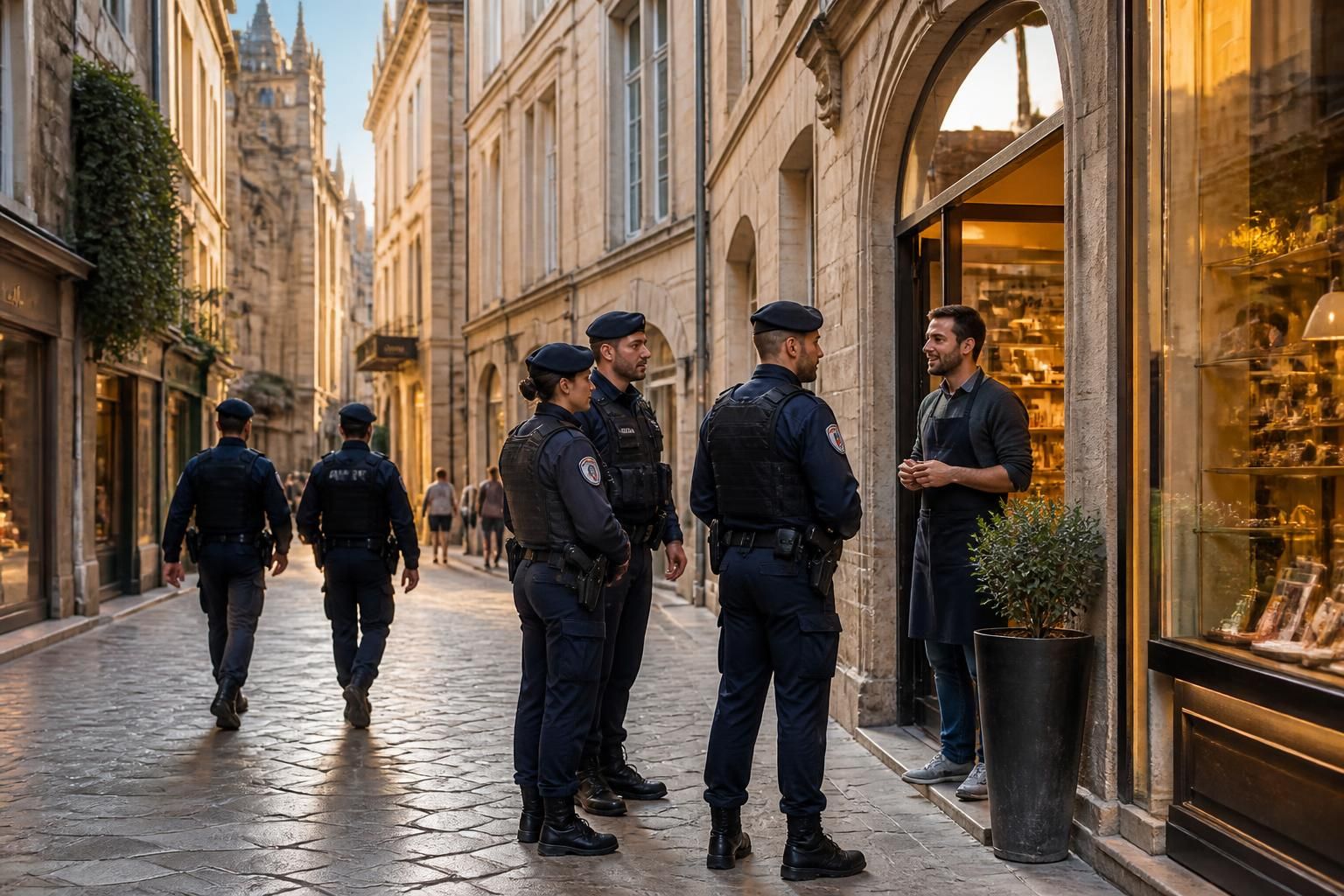 à montpellier, la police nationale intensifie ses patrouilles pédestres dans l'écusson afin de renforcer la sécurité et d'écouter les préoccupations des commerçants locaux.