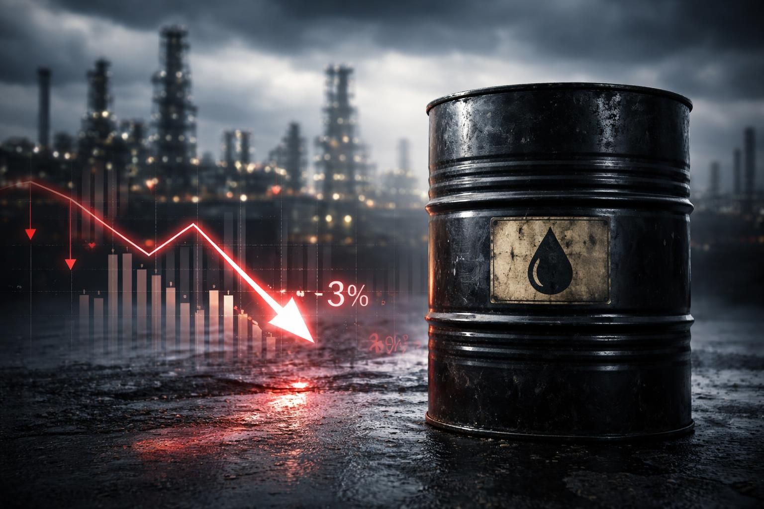le baril de brent enregistre une chute d'environ 3 % selon الإذاعة الجزائرية, impactant les marchés pétroliers mondiaux.